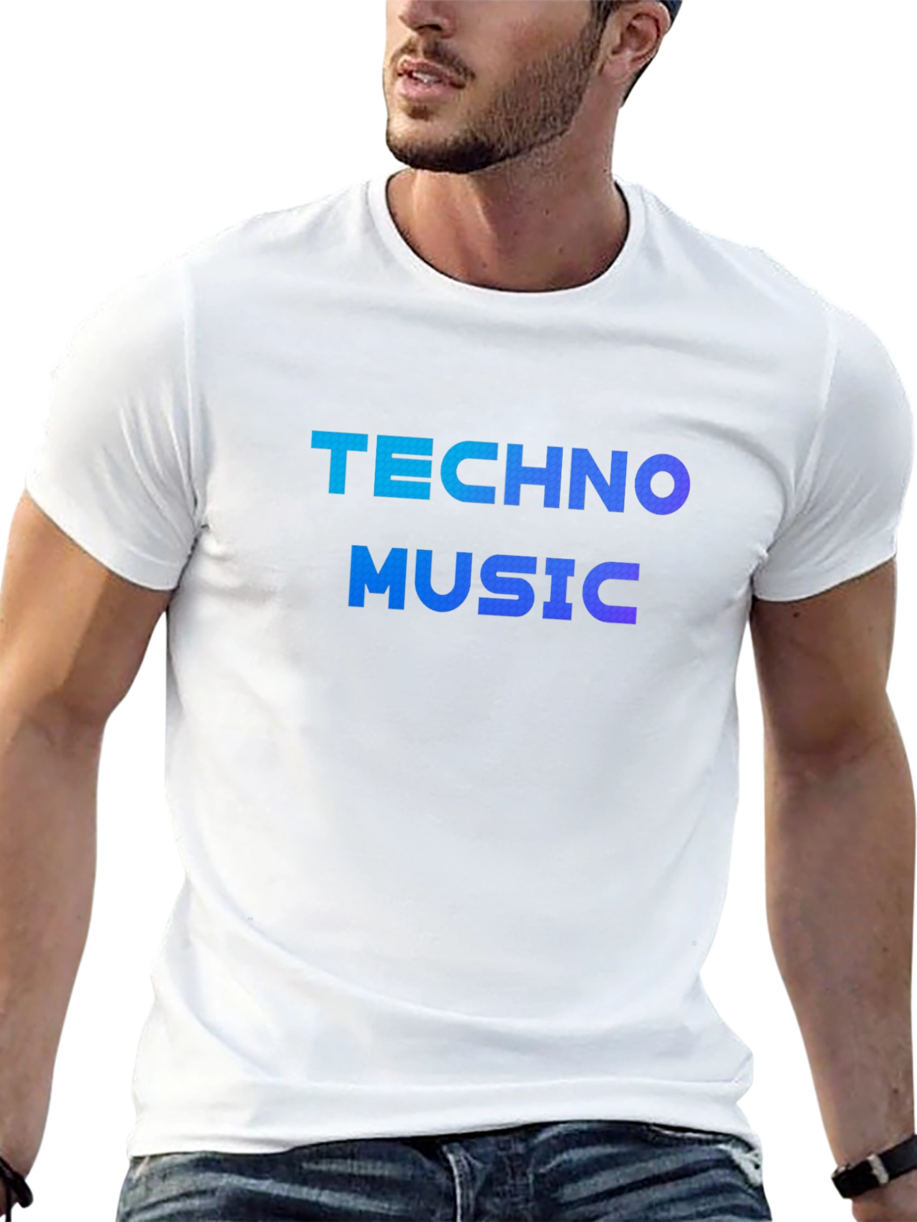 Black Techno Music Gradient Tee - Black Cotton T-Shirt view 13