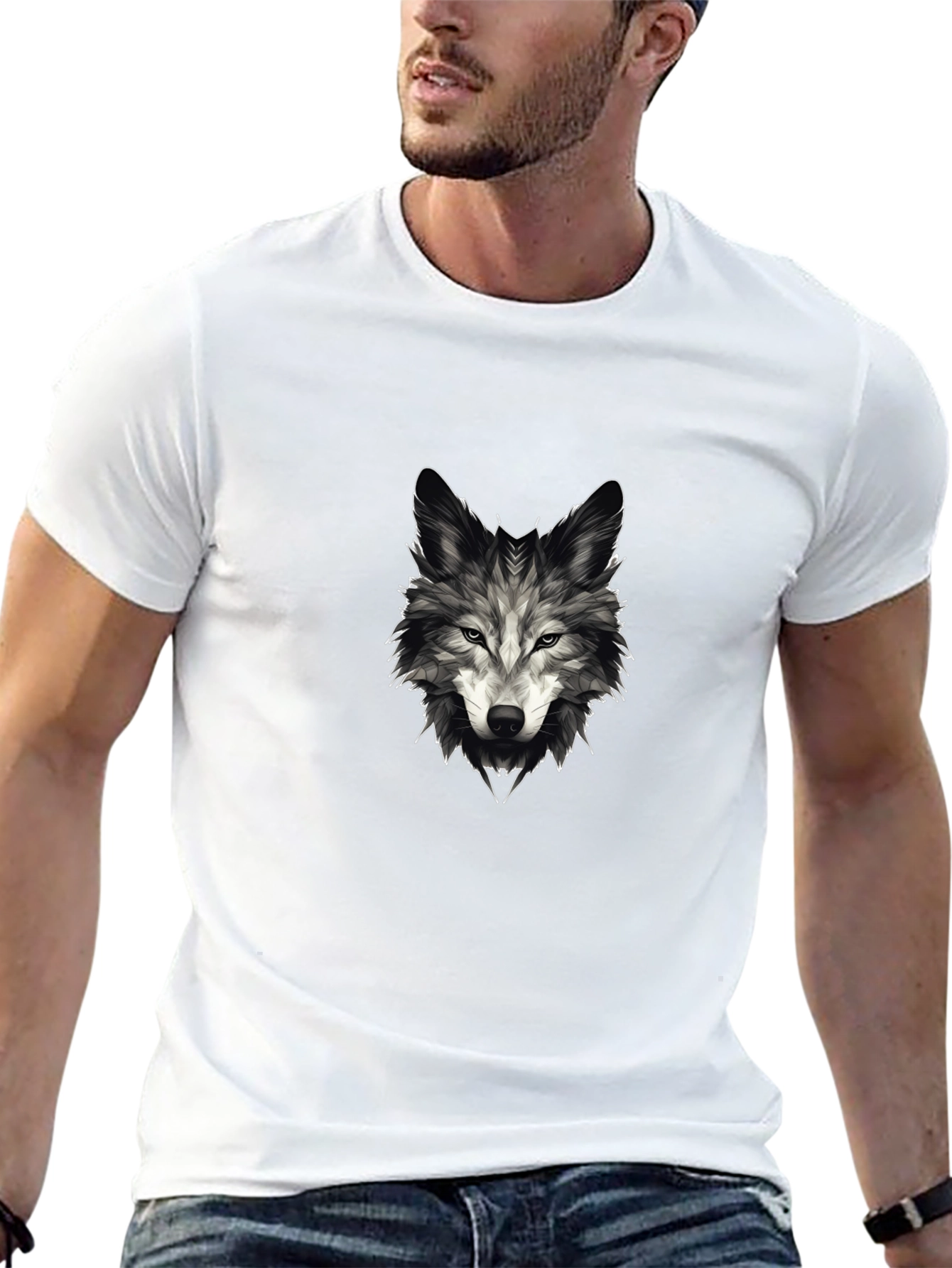 Black Men's Wolf Graphic Tee - Stylish Black T-Shirt view 13