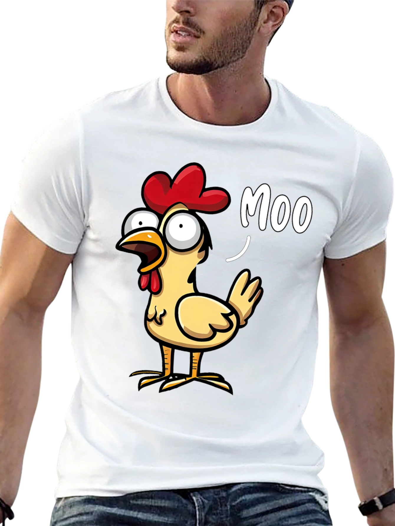 Black Funny Chicken Moo T-Shirt - Novelty Humor Tee view 13