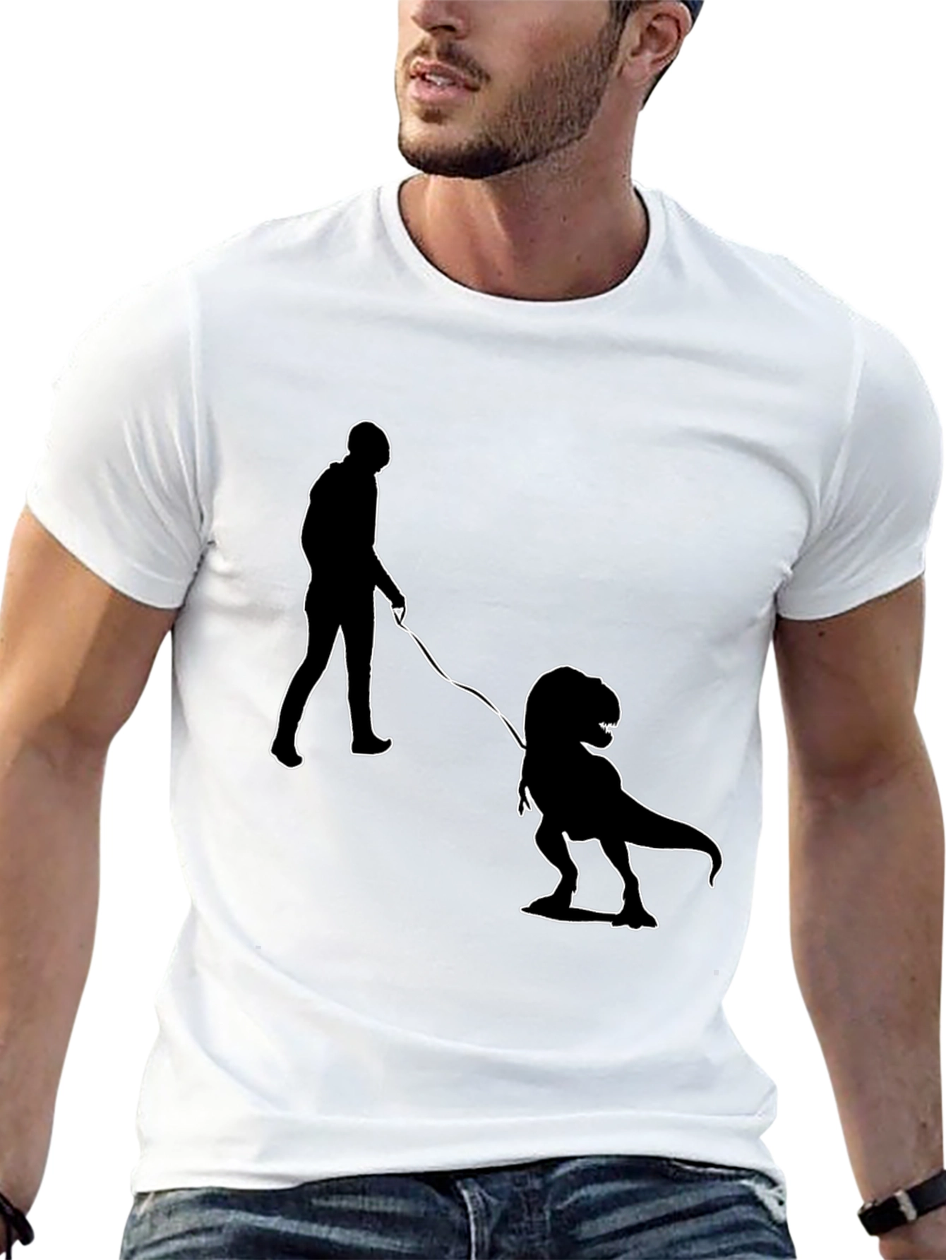 Black Dino Walk T-Shirt - Funny Novelty Tee view 13