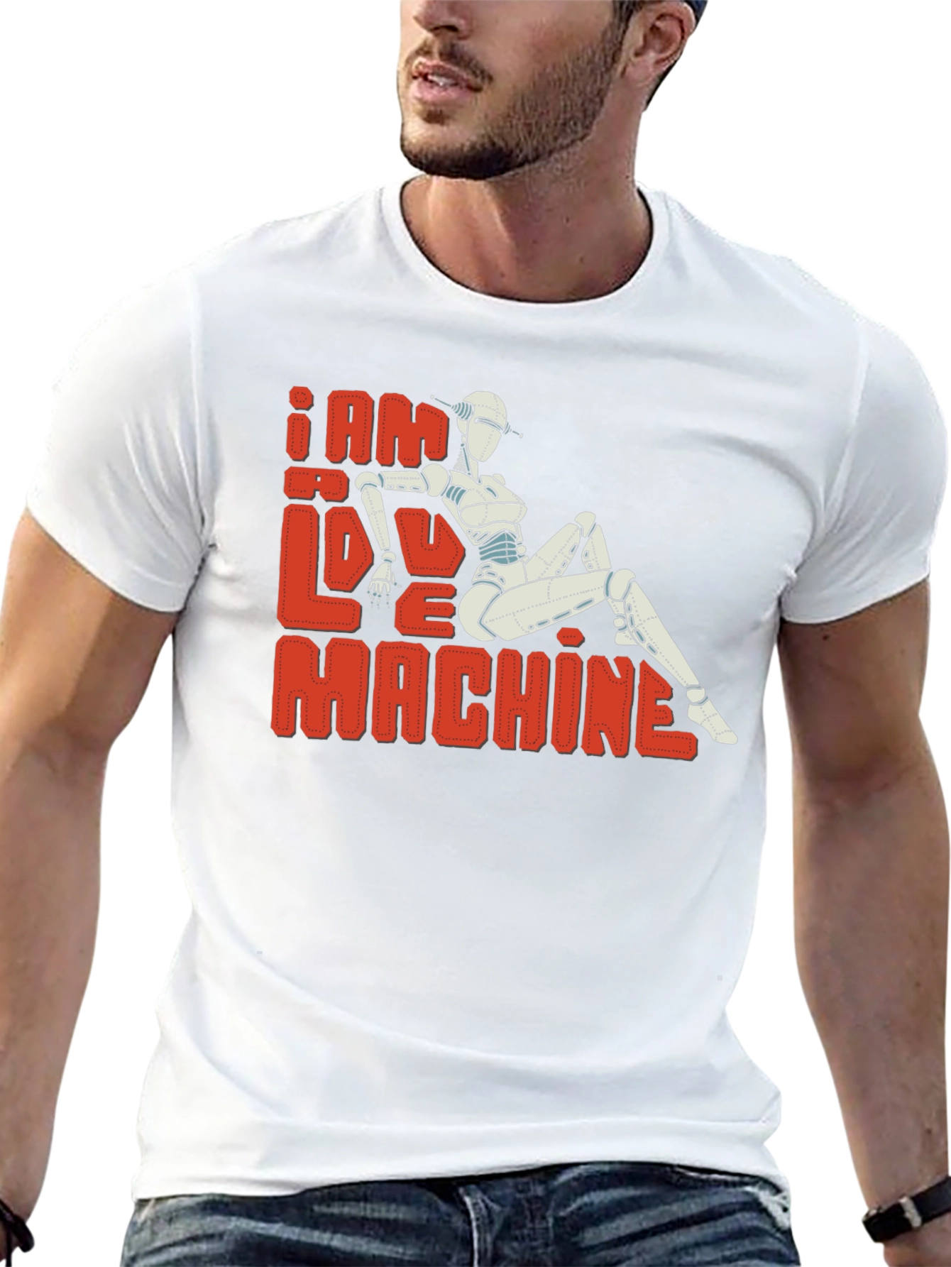 Black I Am Love Machine T-Shirt - Sci-Fi Robot Design view 13
