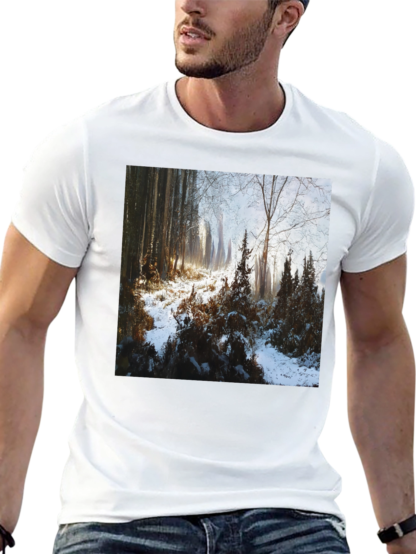 Black Winter Forest Scene T-Shirt view 13
