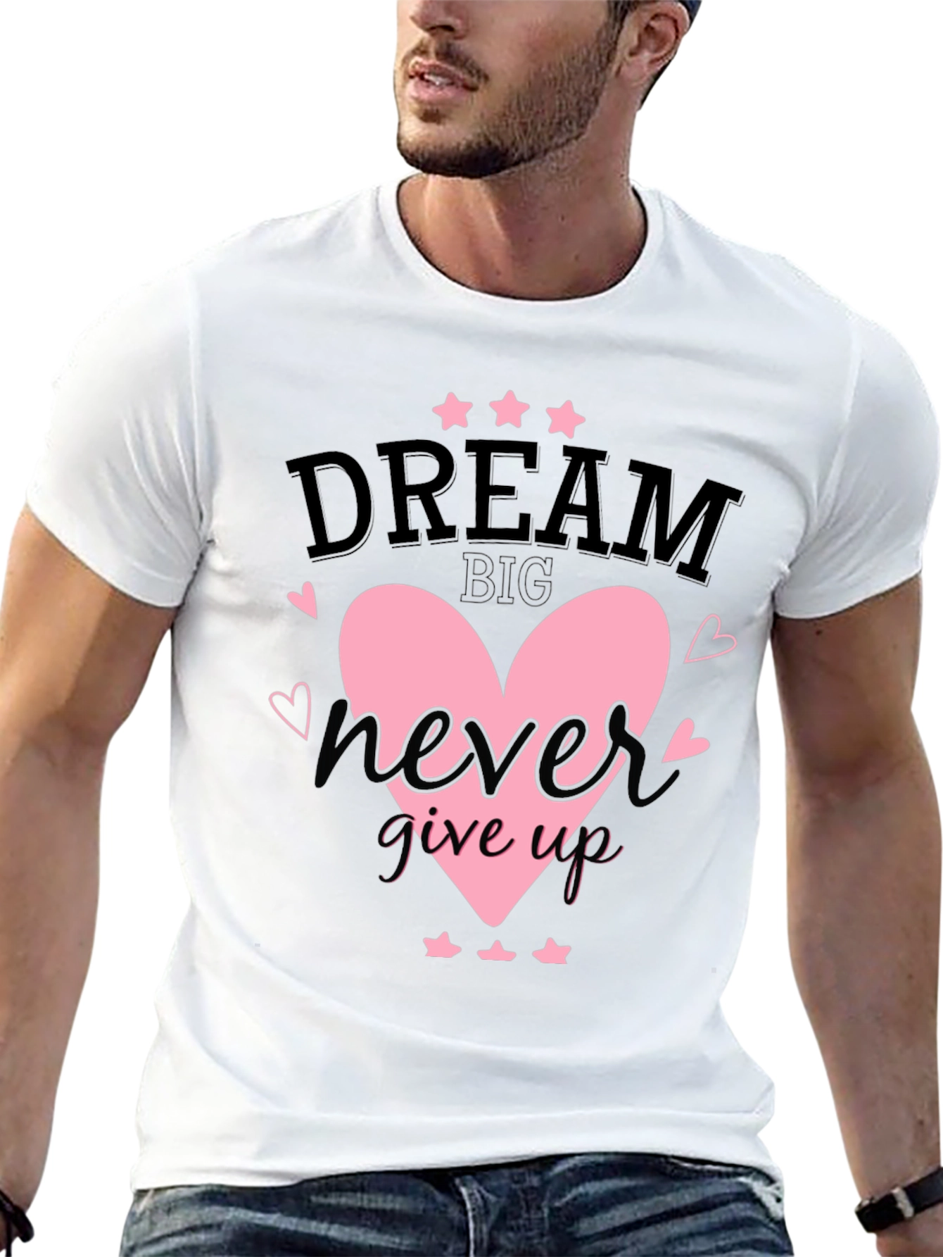 Black Dream Big T-Shirt Never Give Up Heart Star Design view 13