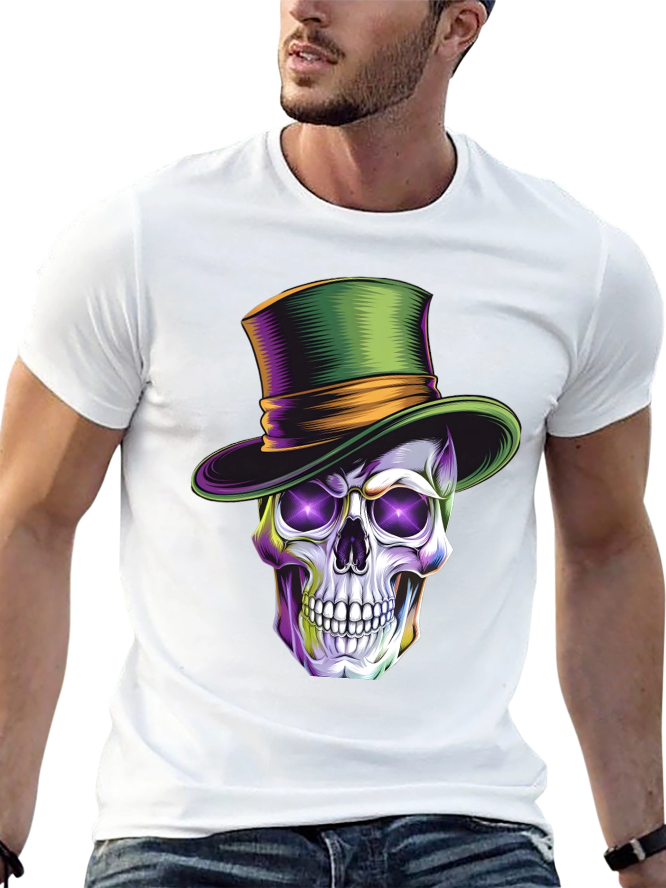 Black Skull with Top Hat Graphic T-Shirt view 13