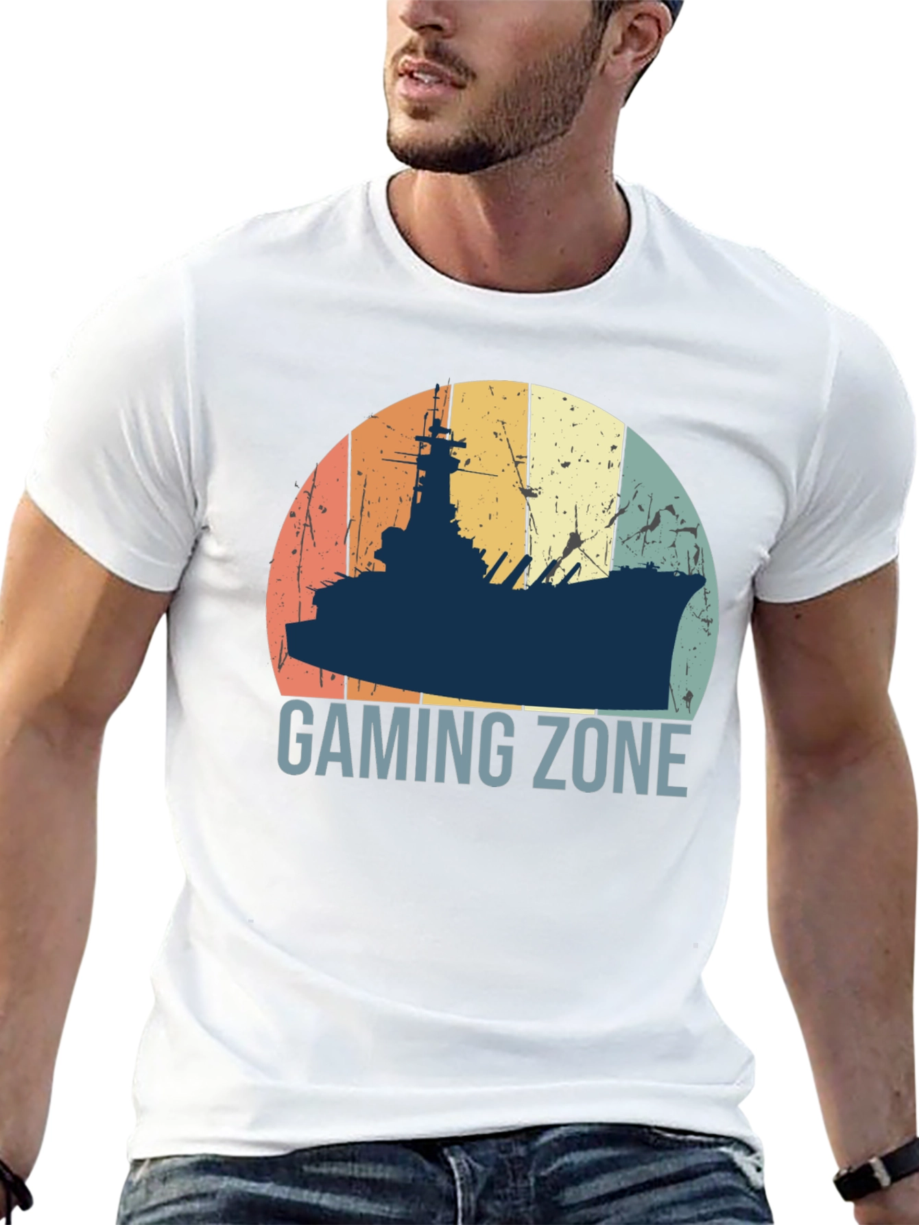 Black Gaming Zone Battleship T-Shirt - Retro Style view 13