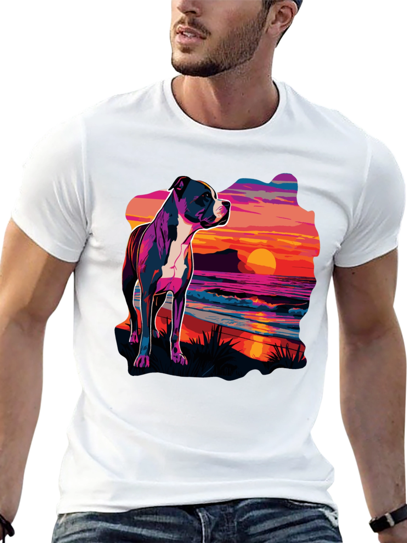 Black Sunset Pitbull Graphic Tee - Cool Dog Lover Shirt view 13