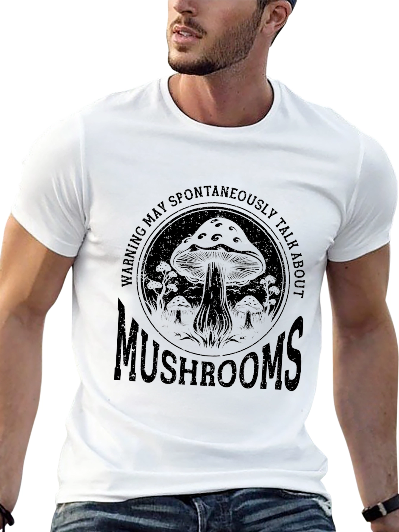 Black Mushroom Lover T-Shirt - Warning May Spontaneously Talk view 13