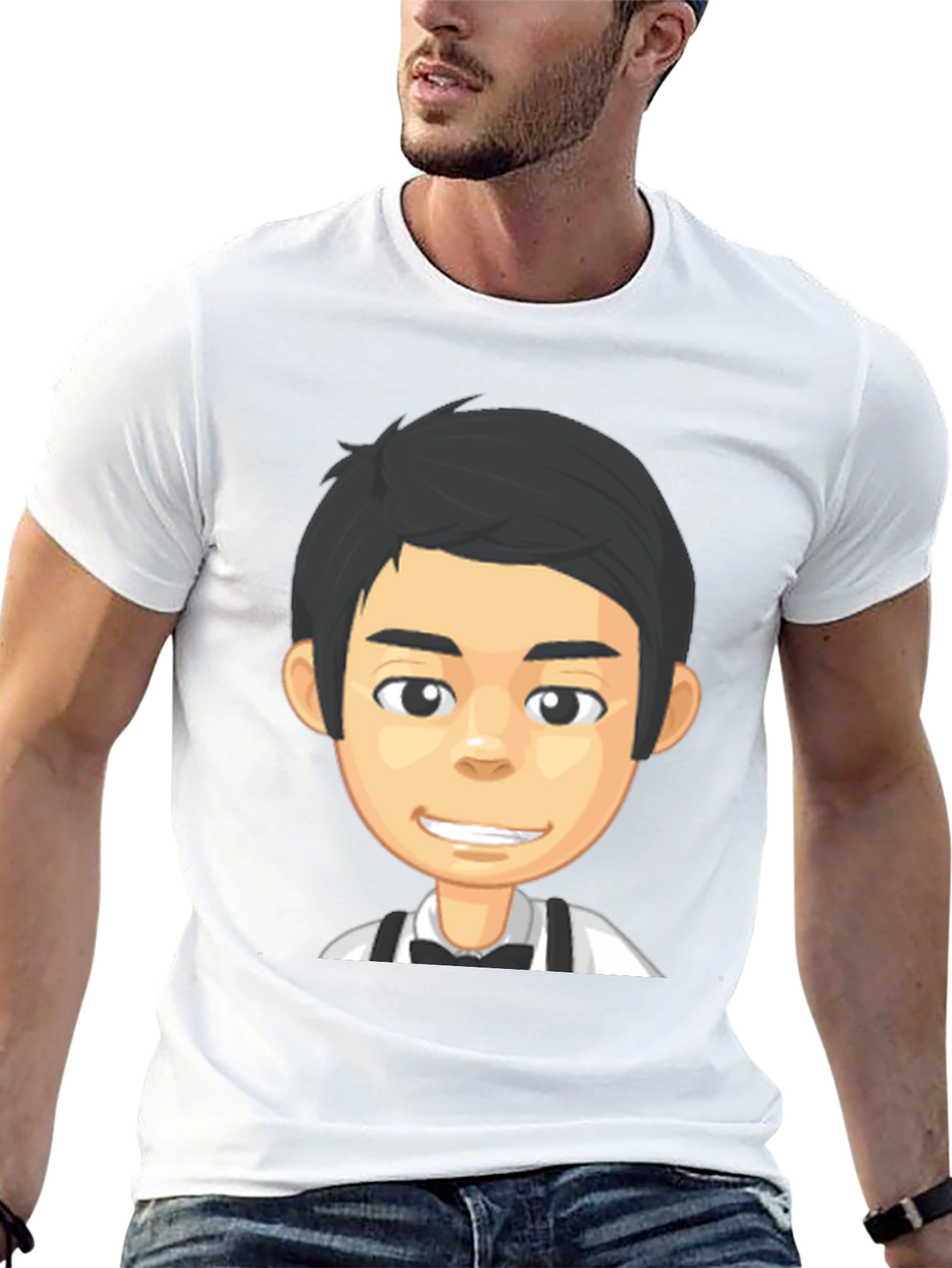 Black Cartoon Waiter Graphic Tee - Black Crew Neck T-Shirt view 13