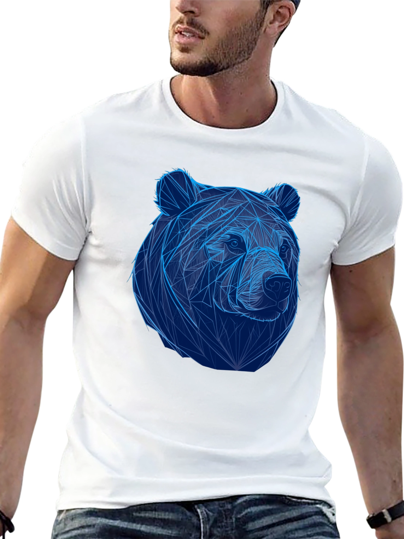 Black Geometric Bear Graphic Tee - Cool Animal Design view 13