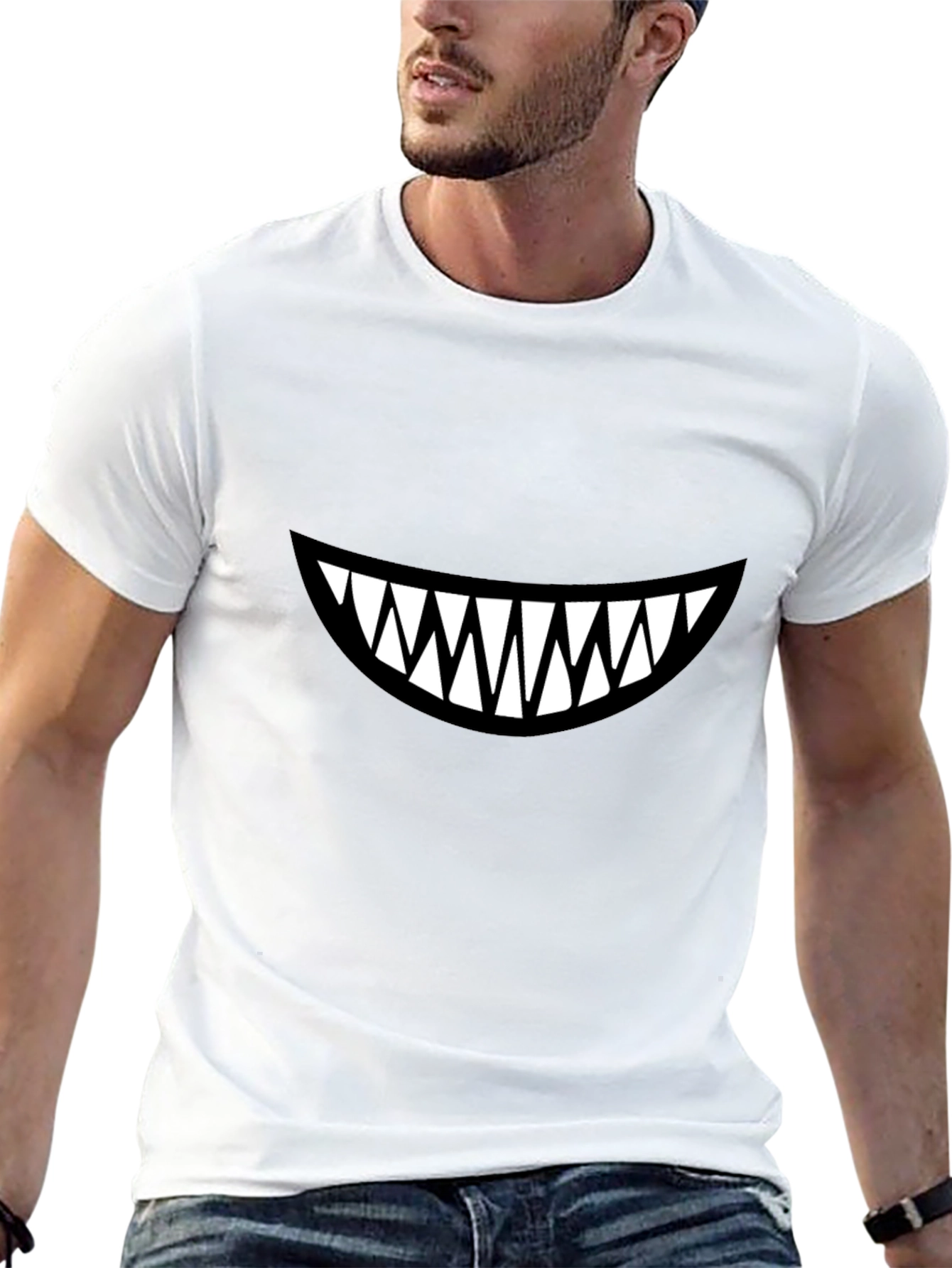 Black Grinning Teeth Graphic Black T-Shirt view 13
