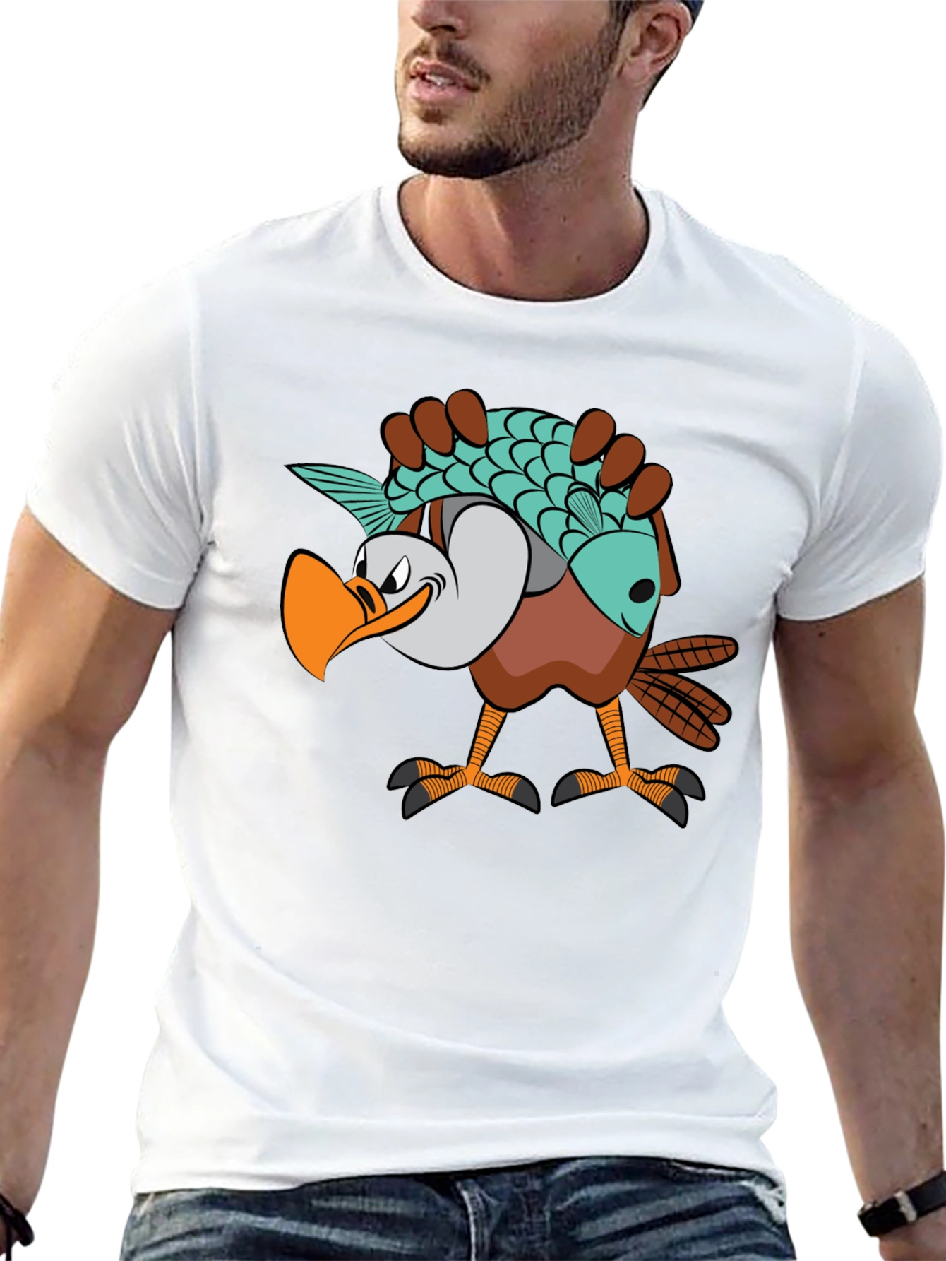 Black Funny Eagle Carrying Fish Graphic T-Shirt view 13