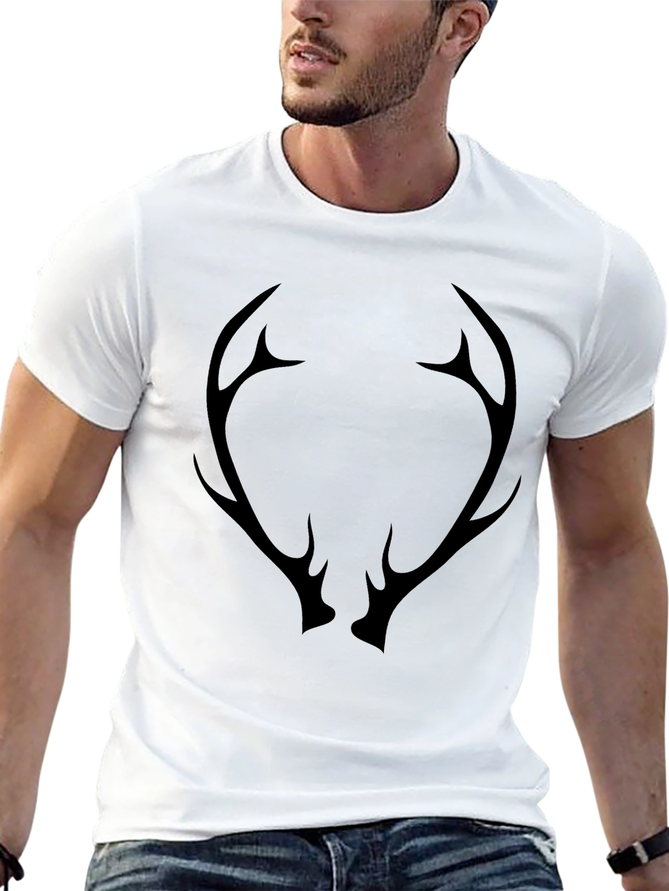 Black Men's Black T-Shirt with Antler Graphic view 13