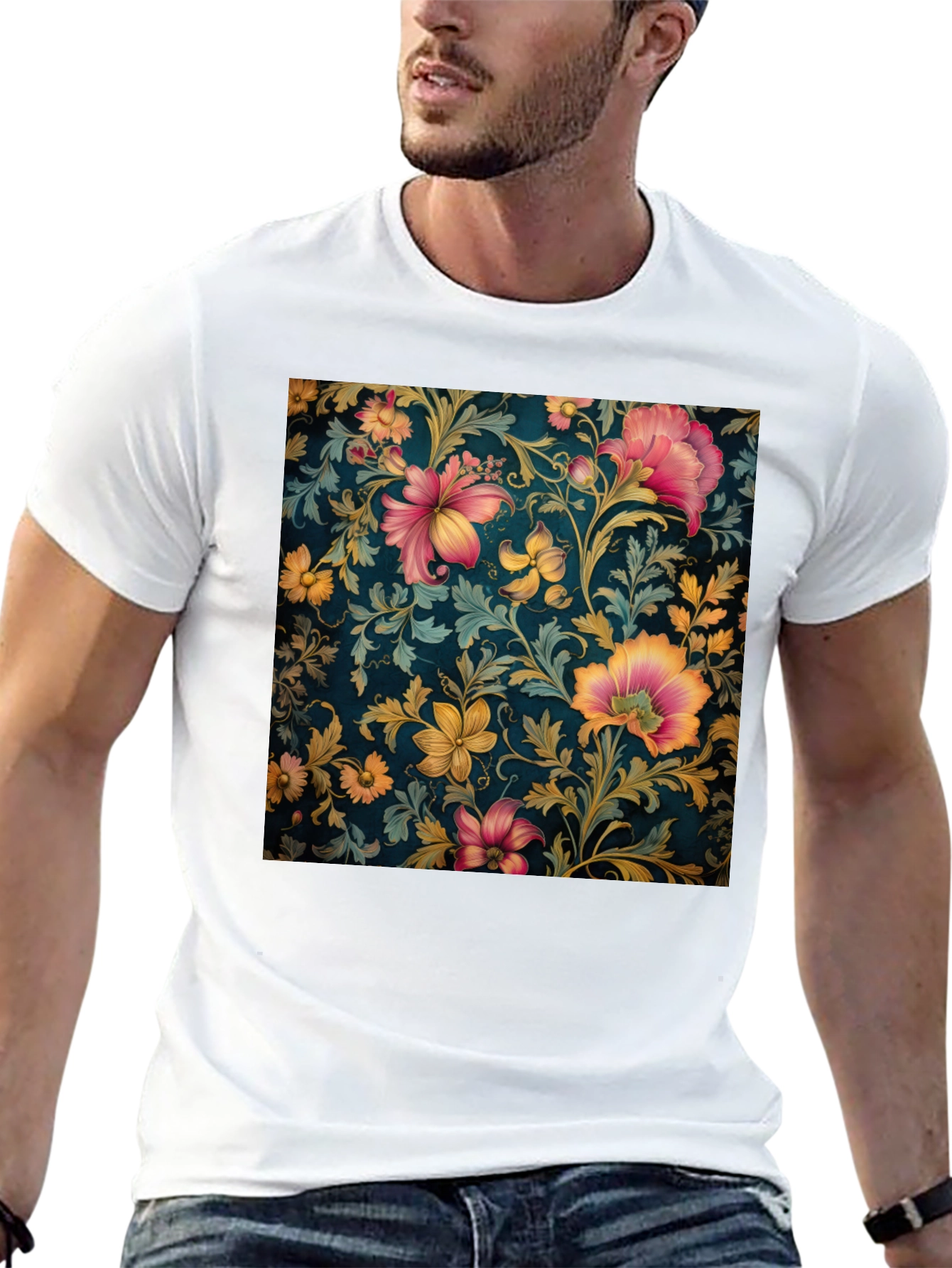 Black Floral Print Crew Neck T-Shirt view 13