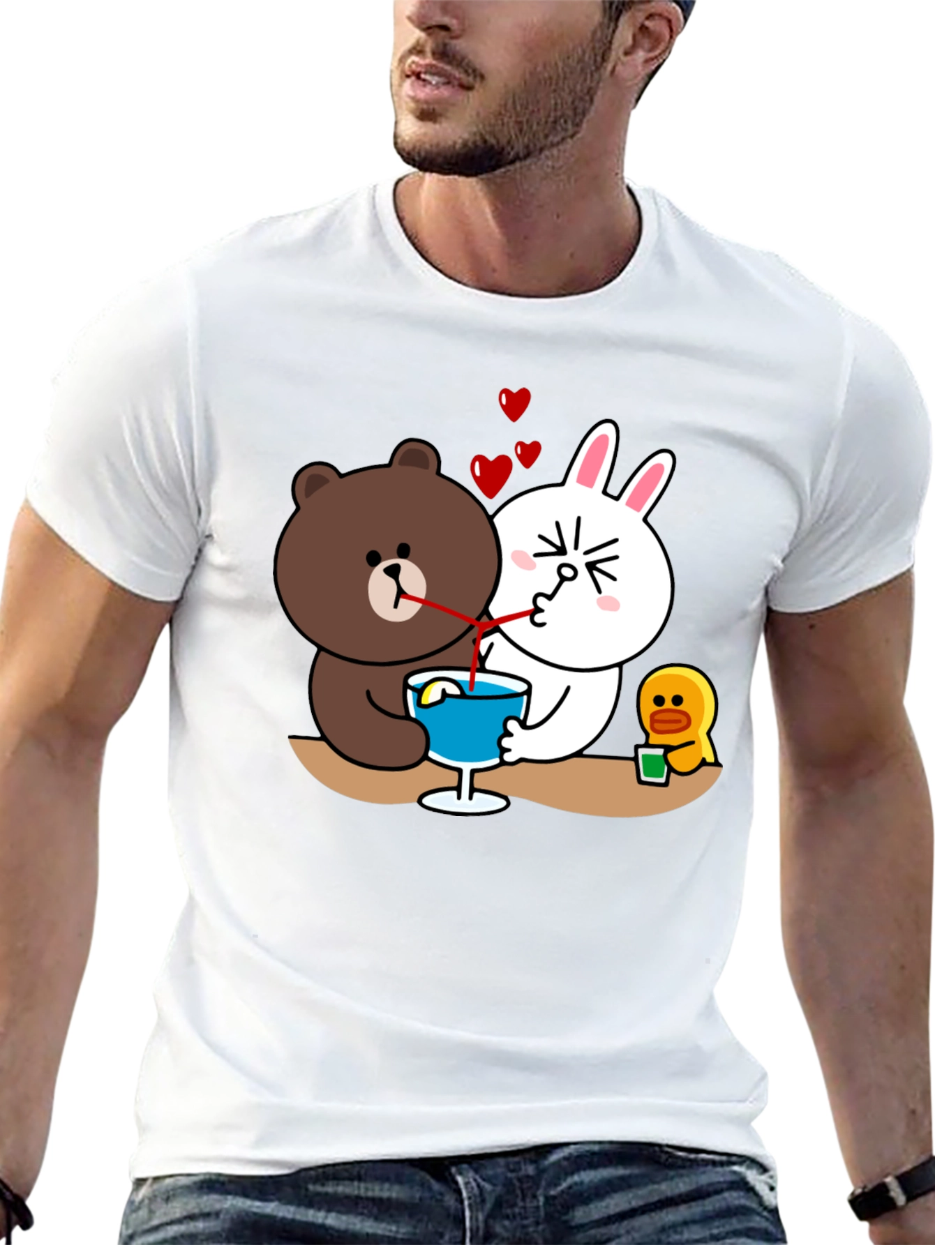 Black Cartoon Graphic Tee: Bear & Bunny Sharing Drink view 13