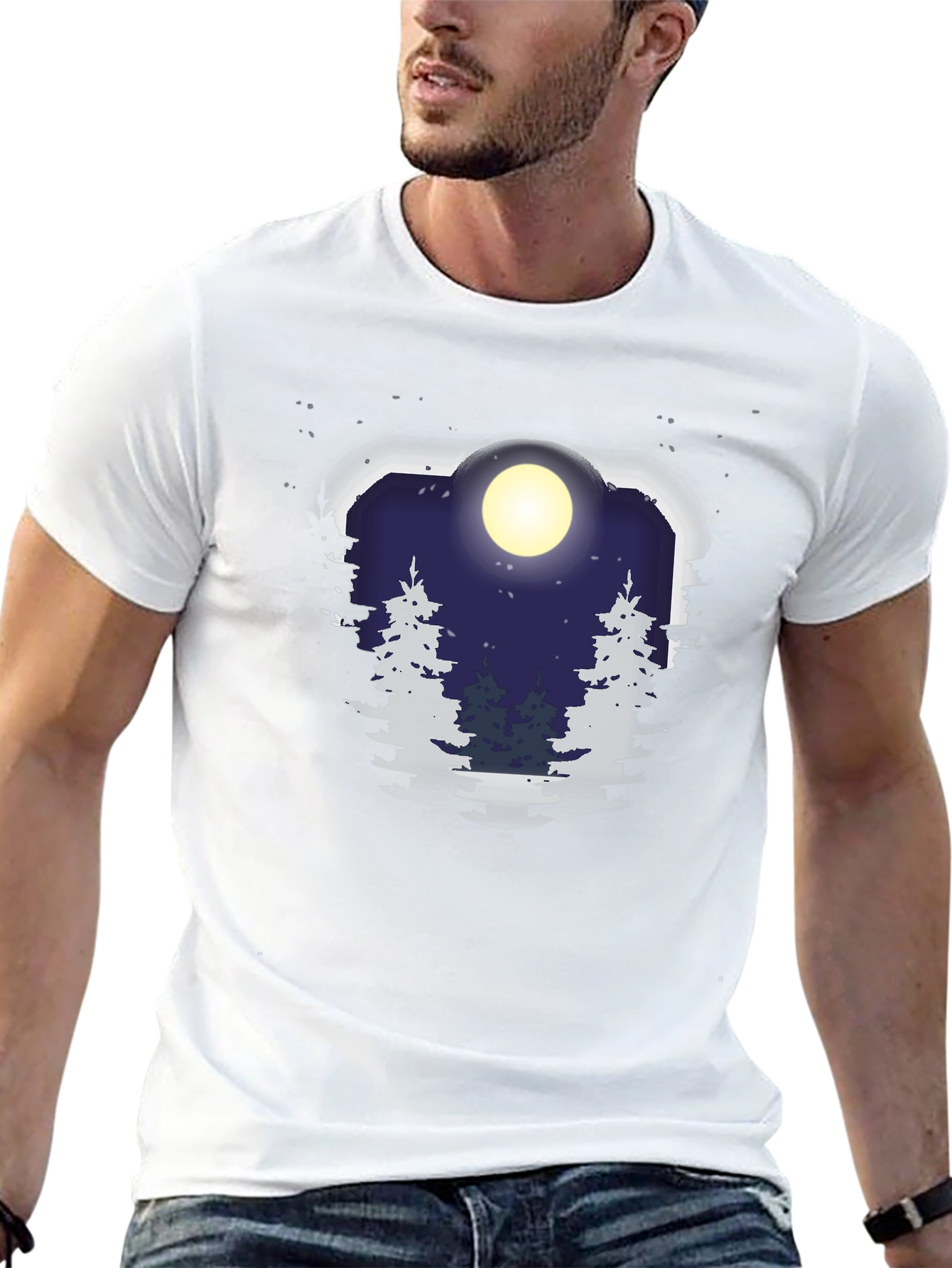 Black Night Forest Moon Graphic Tee - Unisex Black T-Shirt view 13