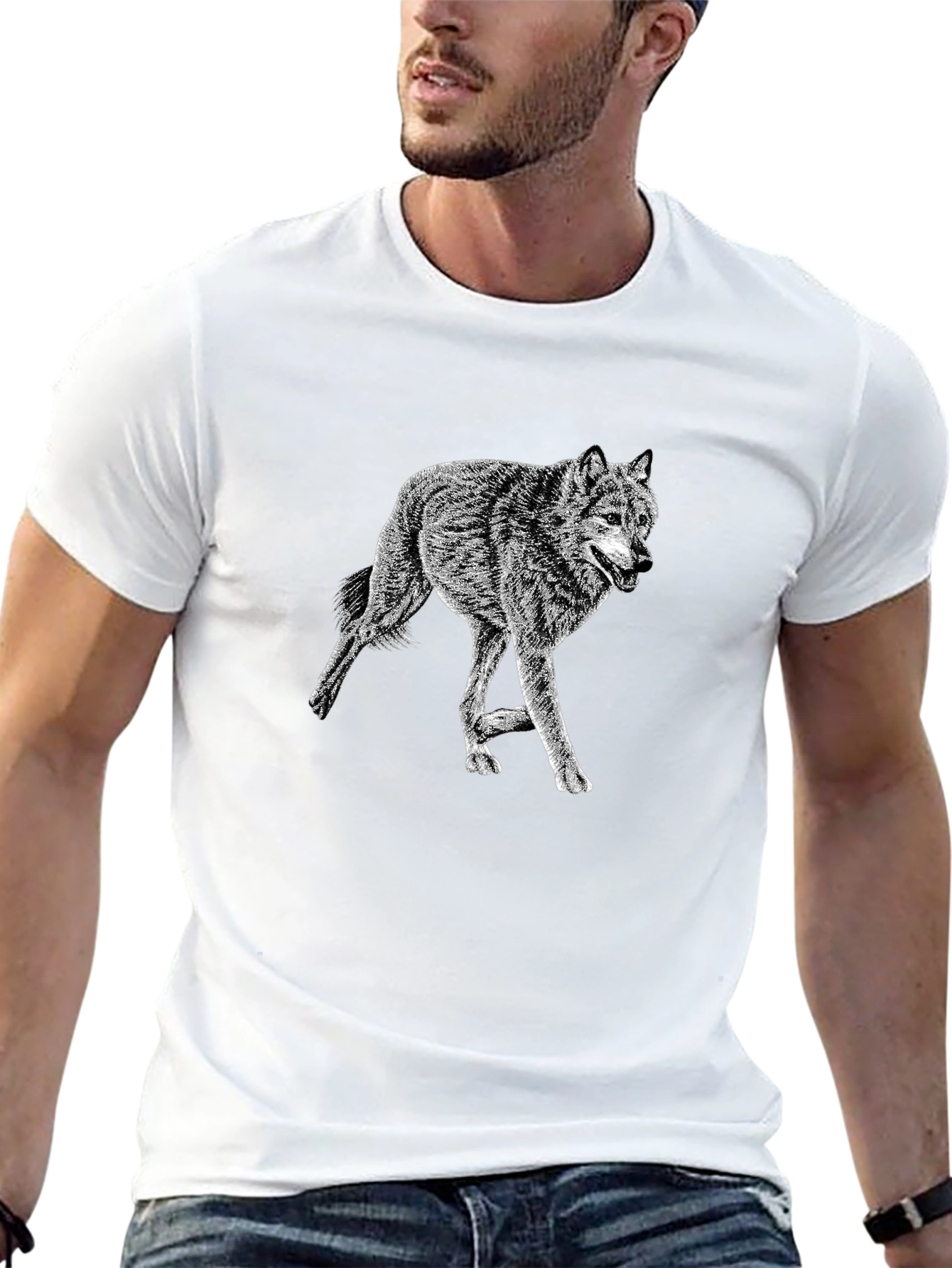 Black Black Wolf Graphic Tee - Stylish Crew Neck Cotton T-Shirt view 13