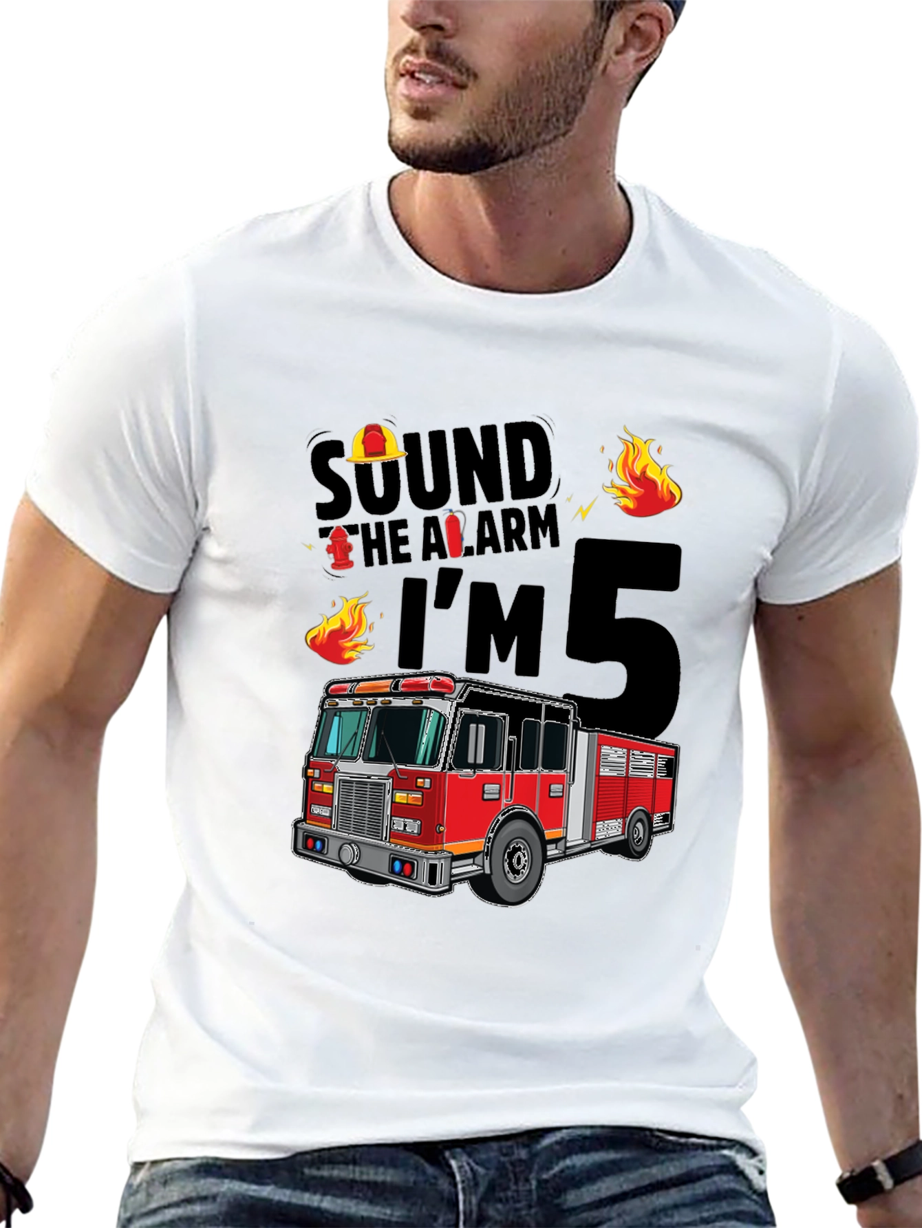 Black Fire Truck 5th Birthday T-Shirt view 13