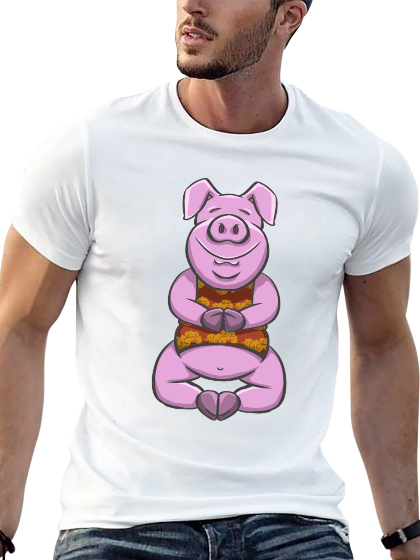 Black Meditating Pig Graphic Tee - Funny Yoga Shirt view 13