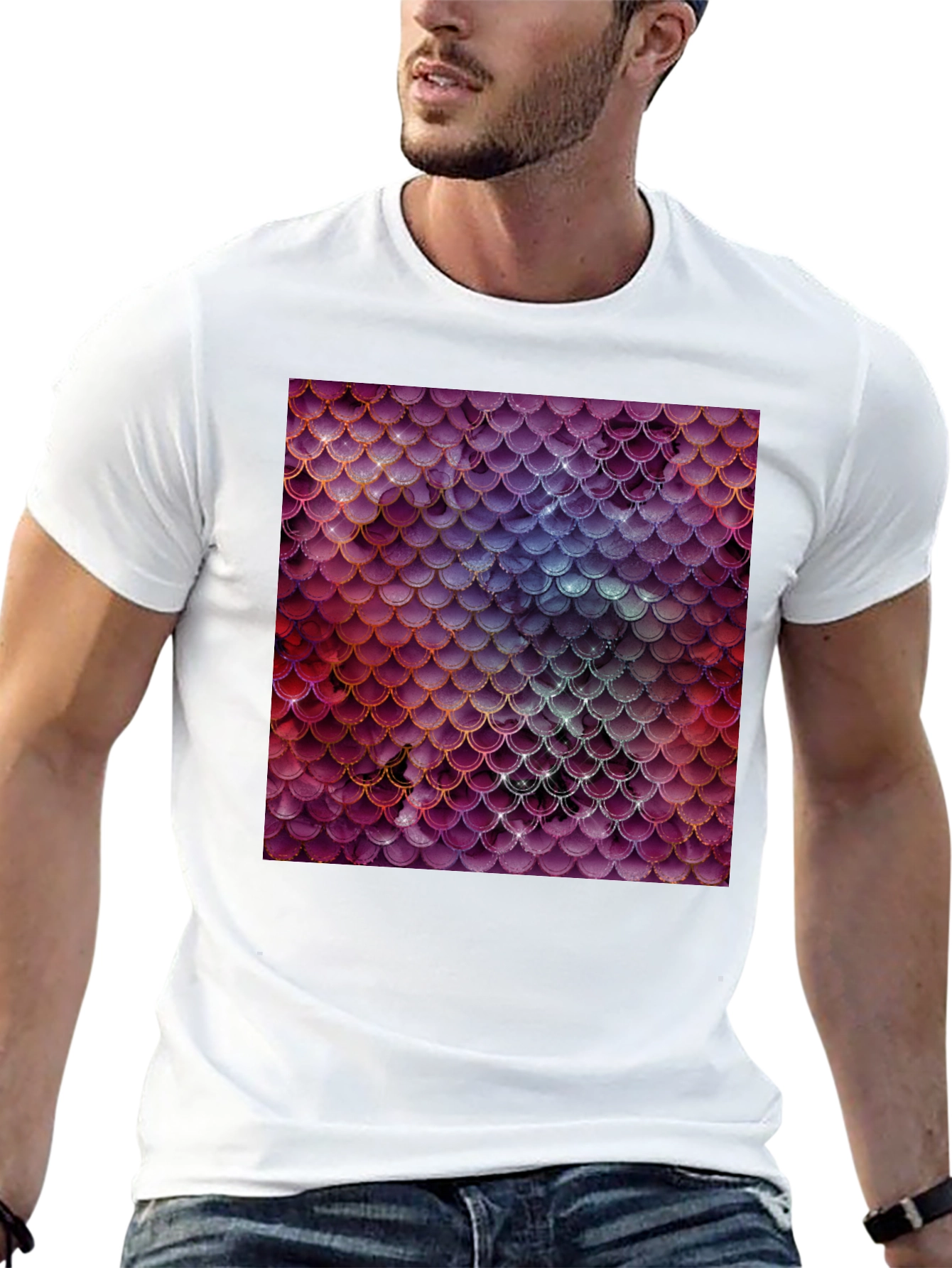 Black Men's T-Shirt with Fish Scale Print view 13