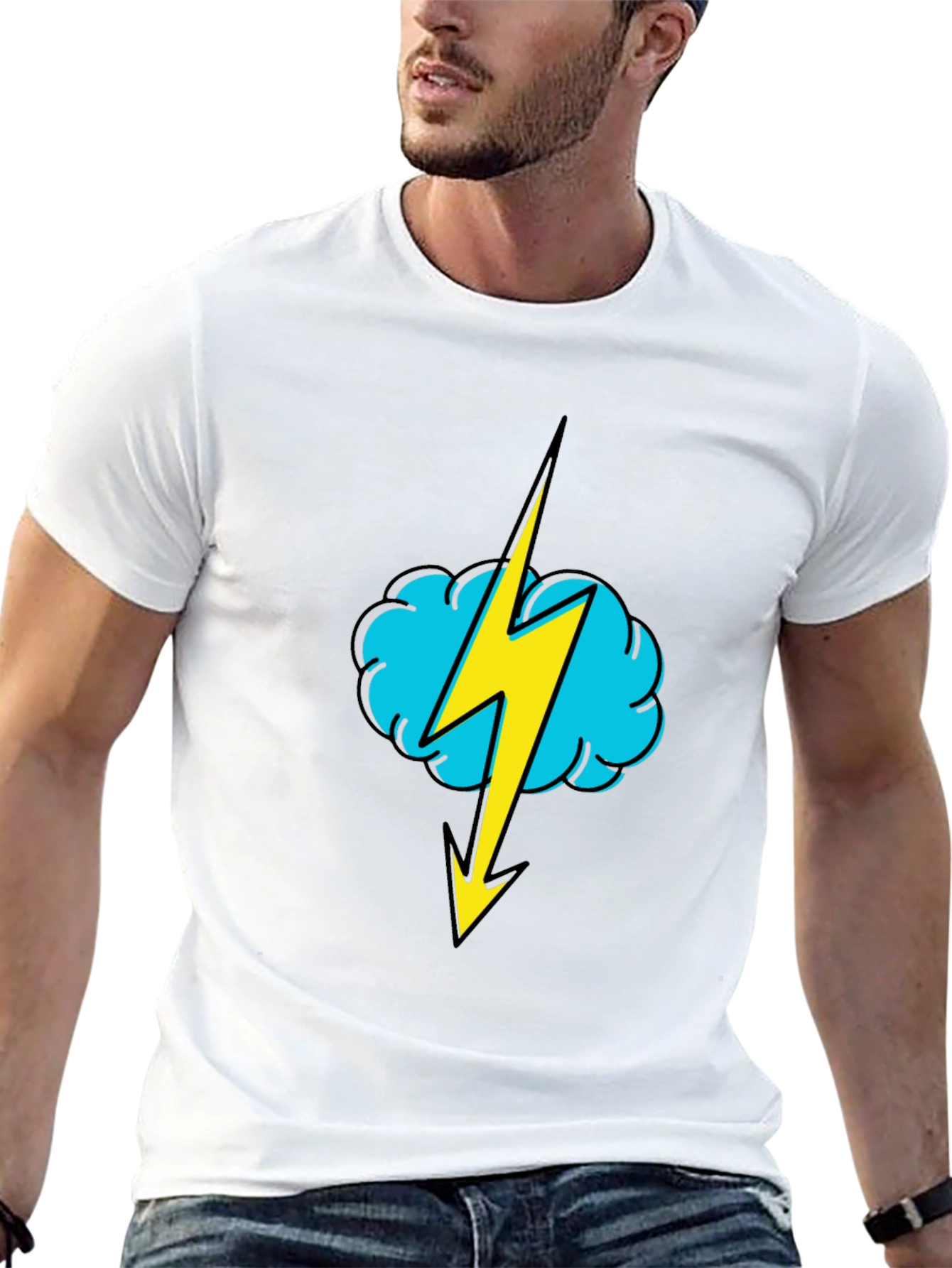 Black Black T-Shirt with Lightning Cloud Graphic view 13