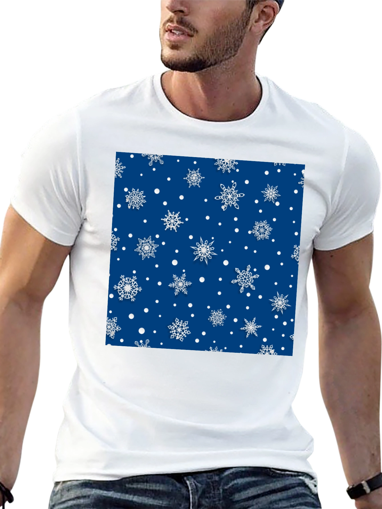 Black Festive Snowflake Pattern Black T-Shirt view 13