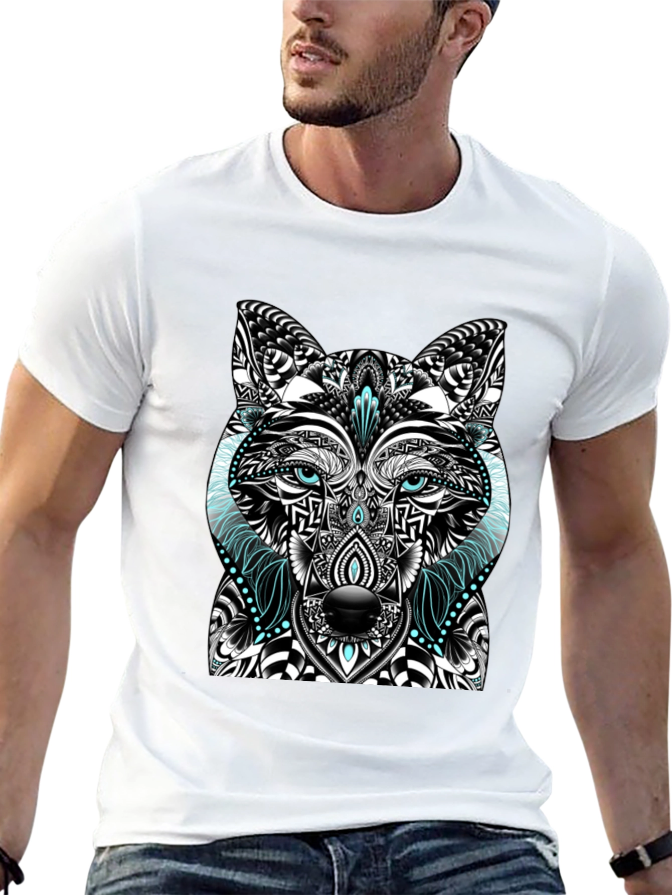 Black Wolf Graphic Print Men's Black T-Shirt view 13