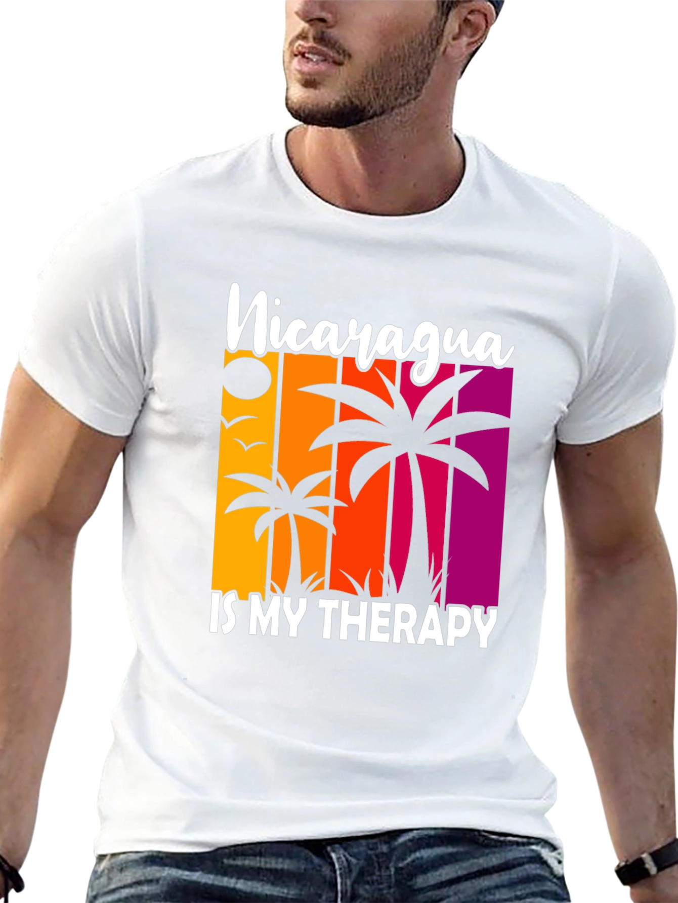 Black Nicaragua Therapy Graphic Tee, Tropical Palm Shirt view 13