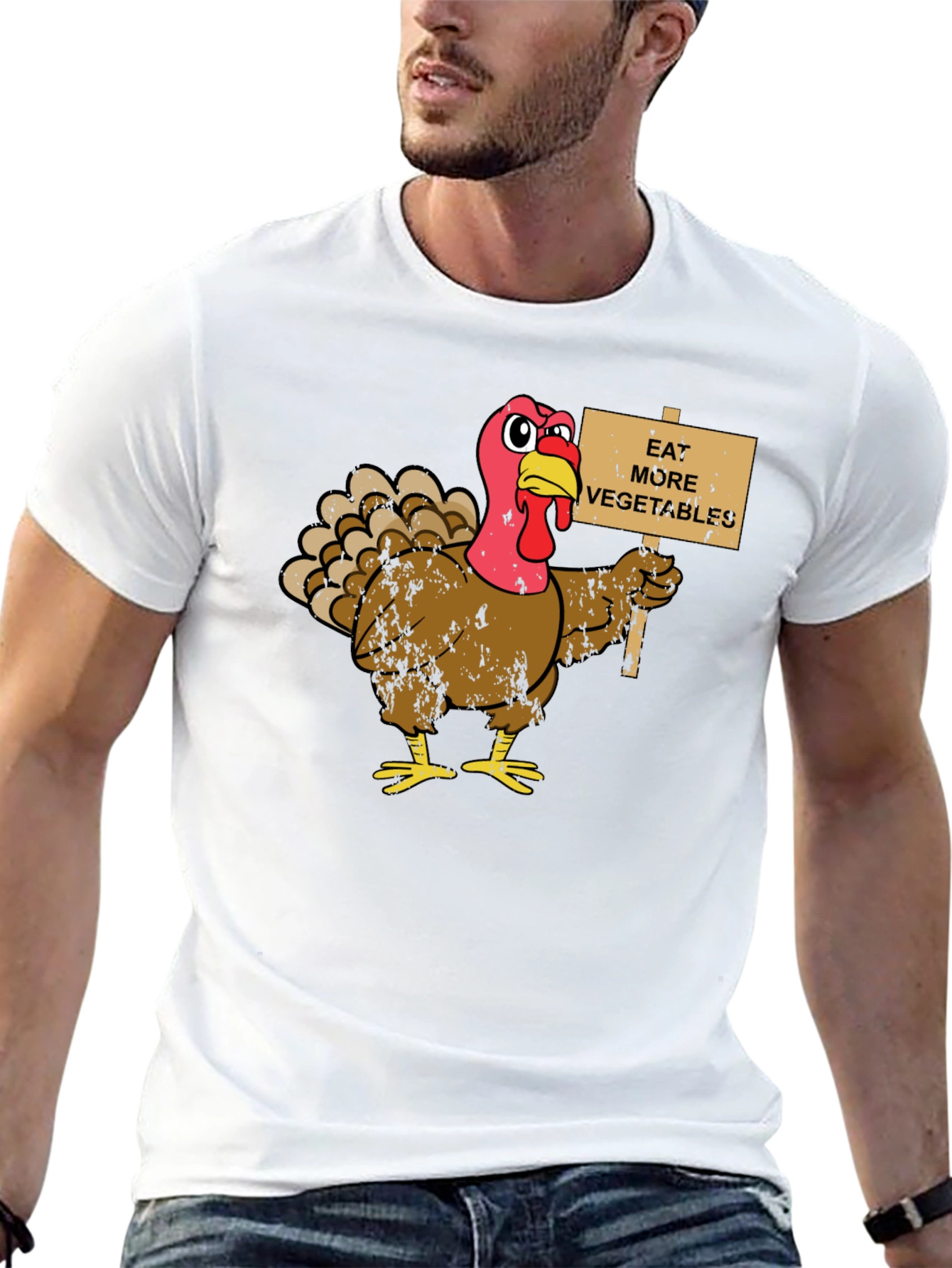 Black Eat More Vegetables Turkey Graphic T-Shirt view 13