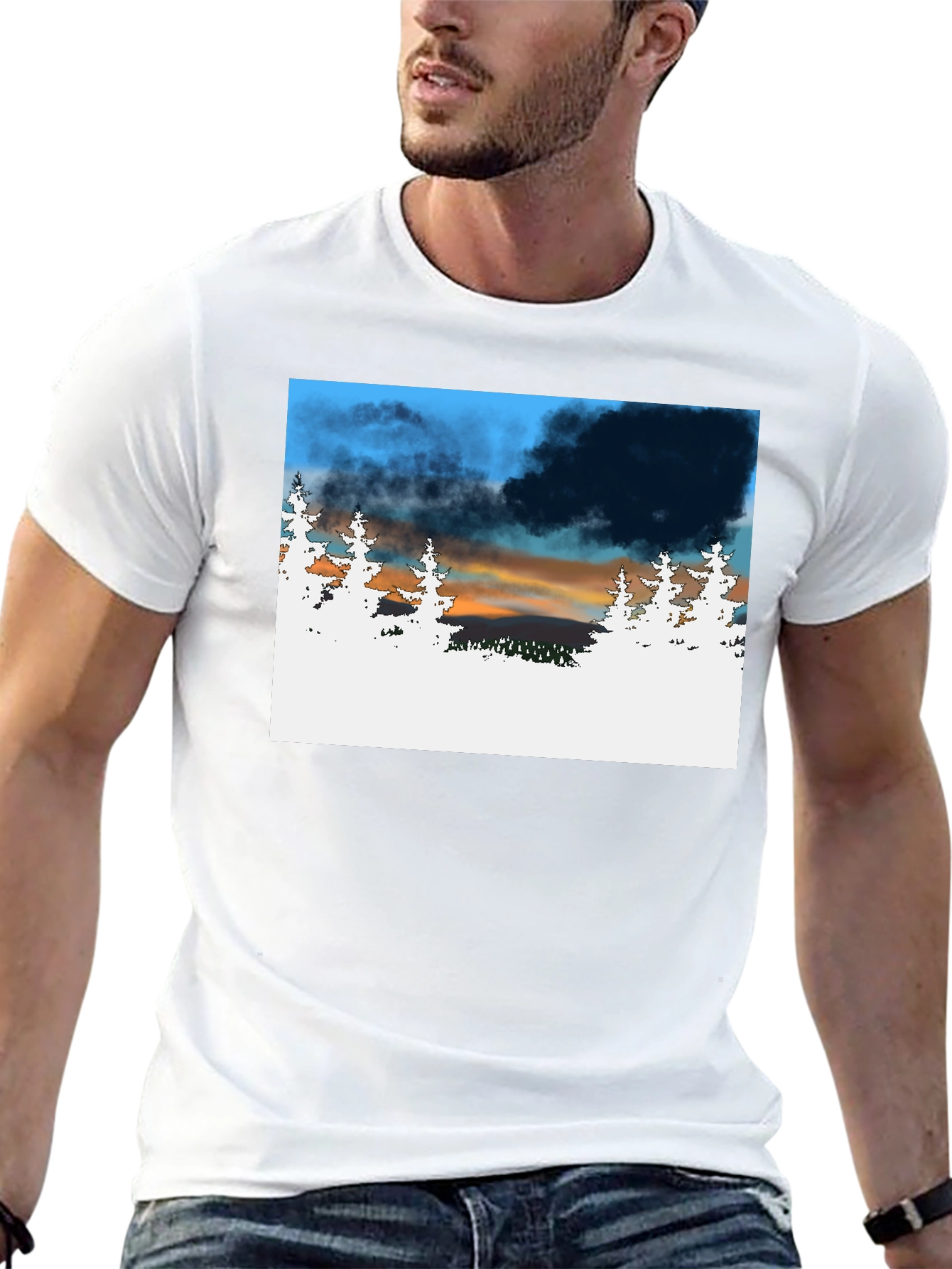 Black Nature Scene Graphic Print Black T-Shirt view 13