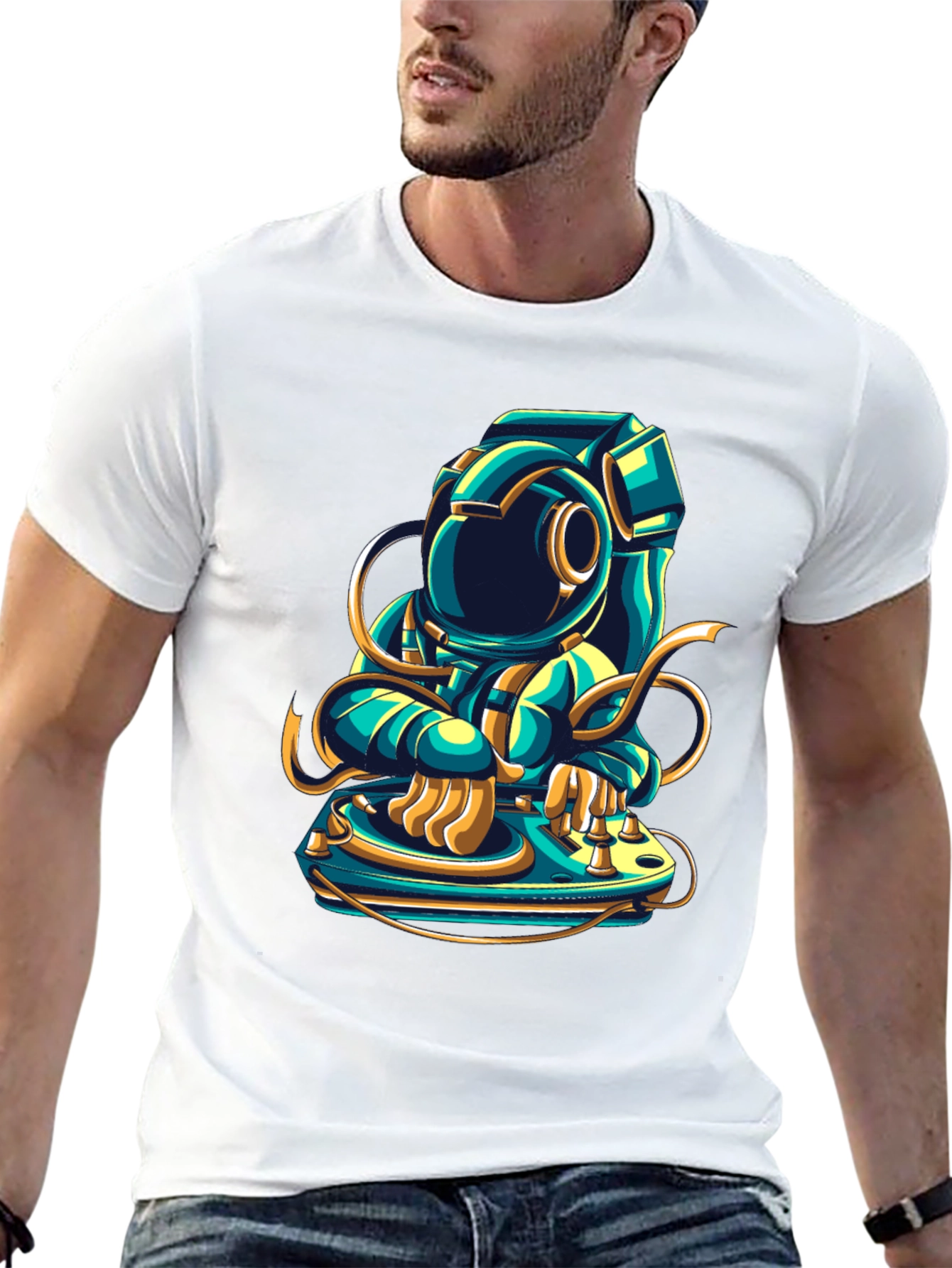 Black DJ Astronaut Graphic Tee - Cool Space Music Shirt view 13