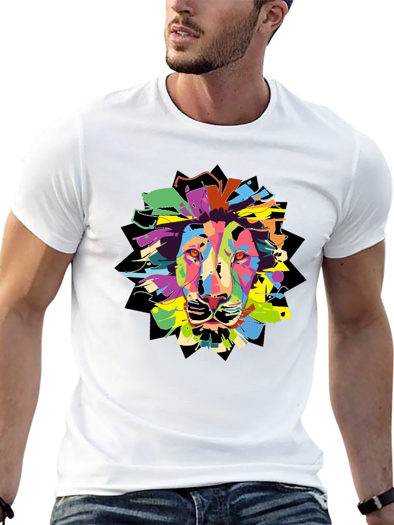 Black Colorful Lion Graphic T-Shirt - Men's Black Tee view 13