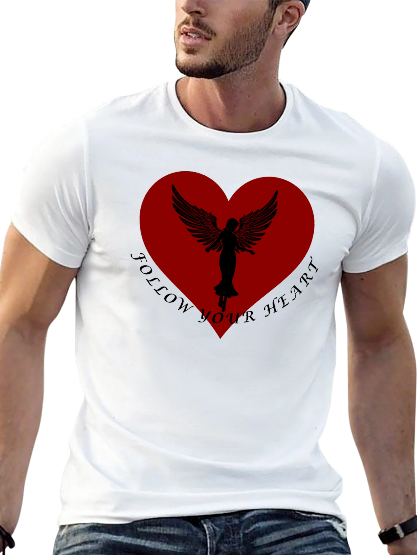 Black Follow Your Heart Angel Wings Black T-Shirt view 13