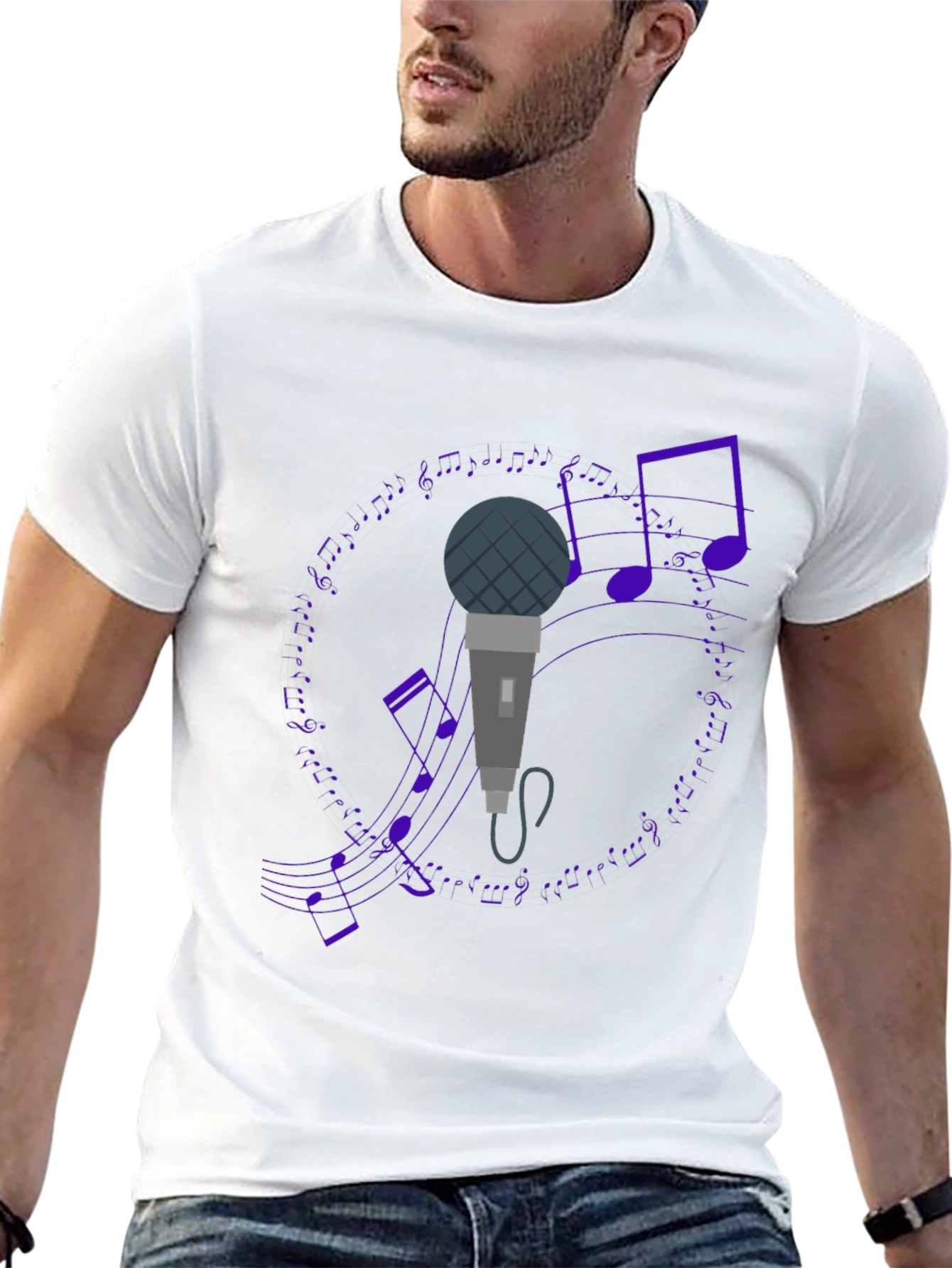 Black Microphone and Music Notes Black T-Shirt view 13