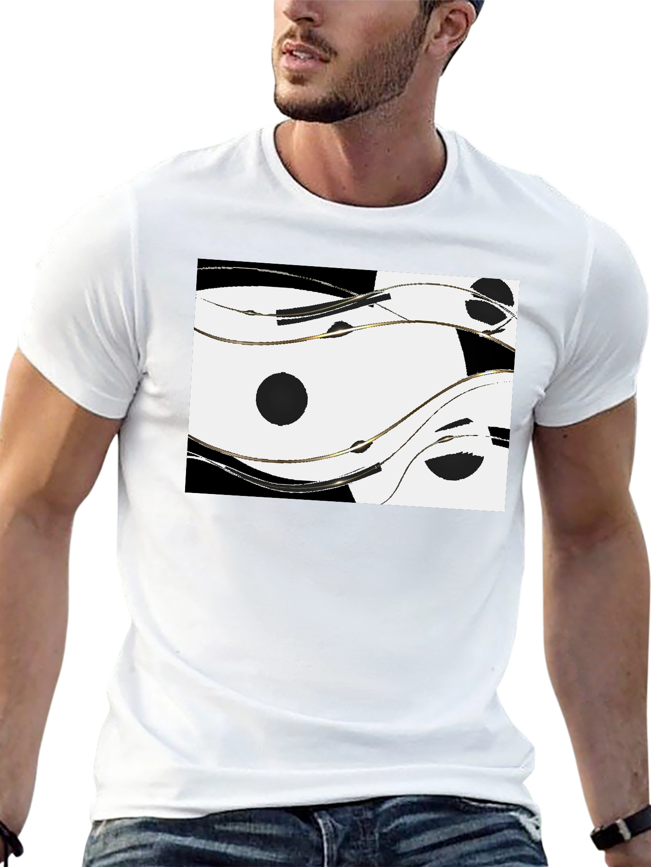 Black Abstract Yin Yang Style Graphic Tee - Black view 13