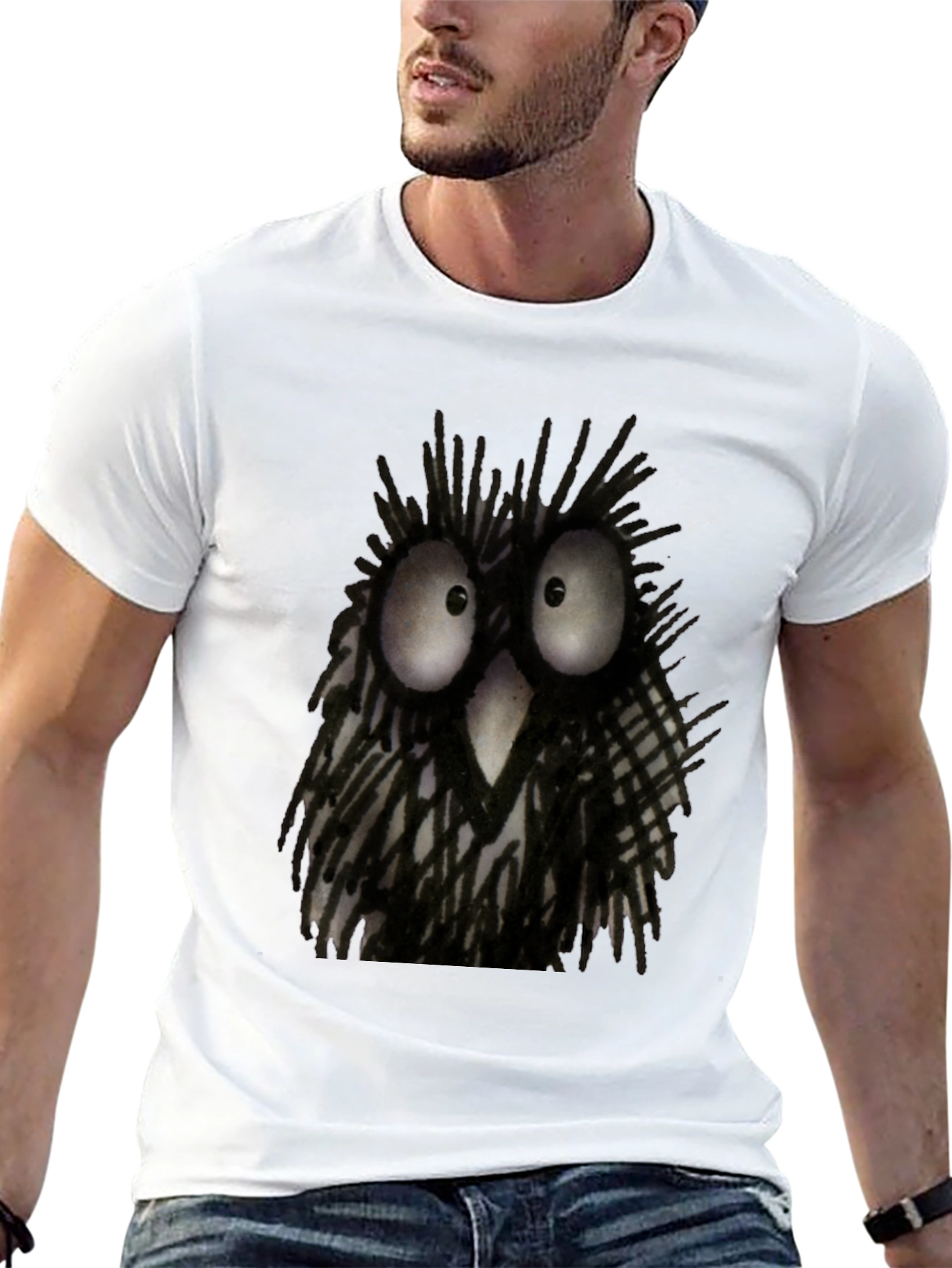 Black Whimsical Owl Graphic Tee - Black Unisex T-Shirt view 13