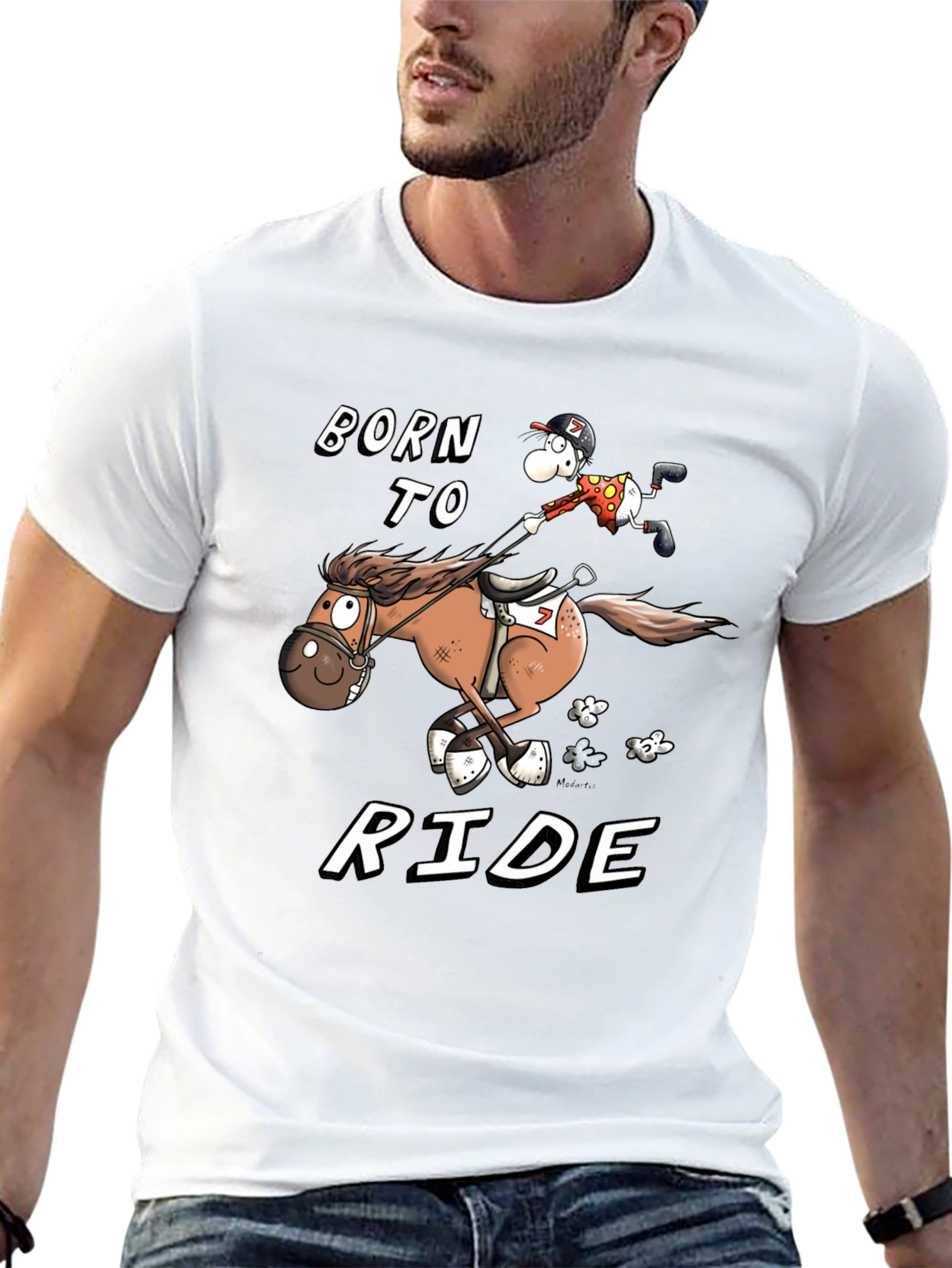 Black Born to Ride T-Shirt - Equestrian Cartoon view 13