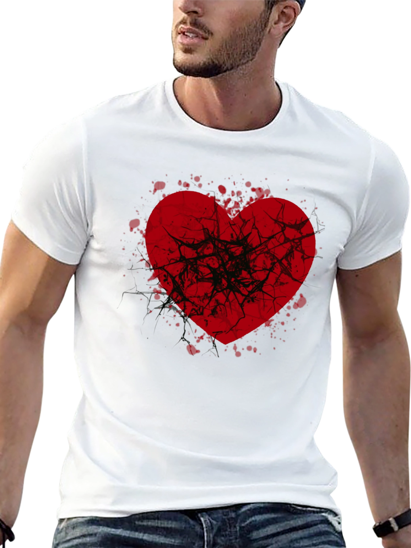 Black Broken Heart Graphic Tee - Black Casual Shirt view 13