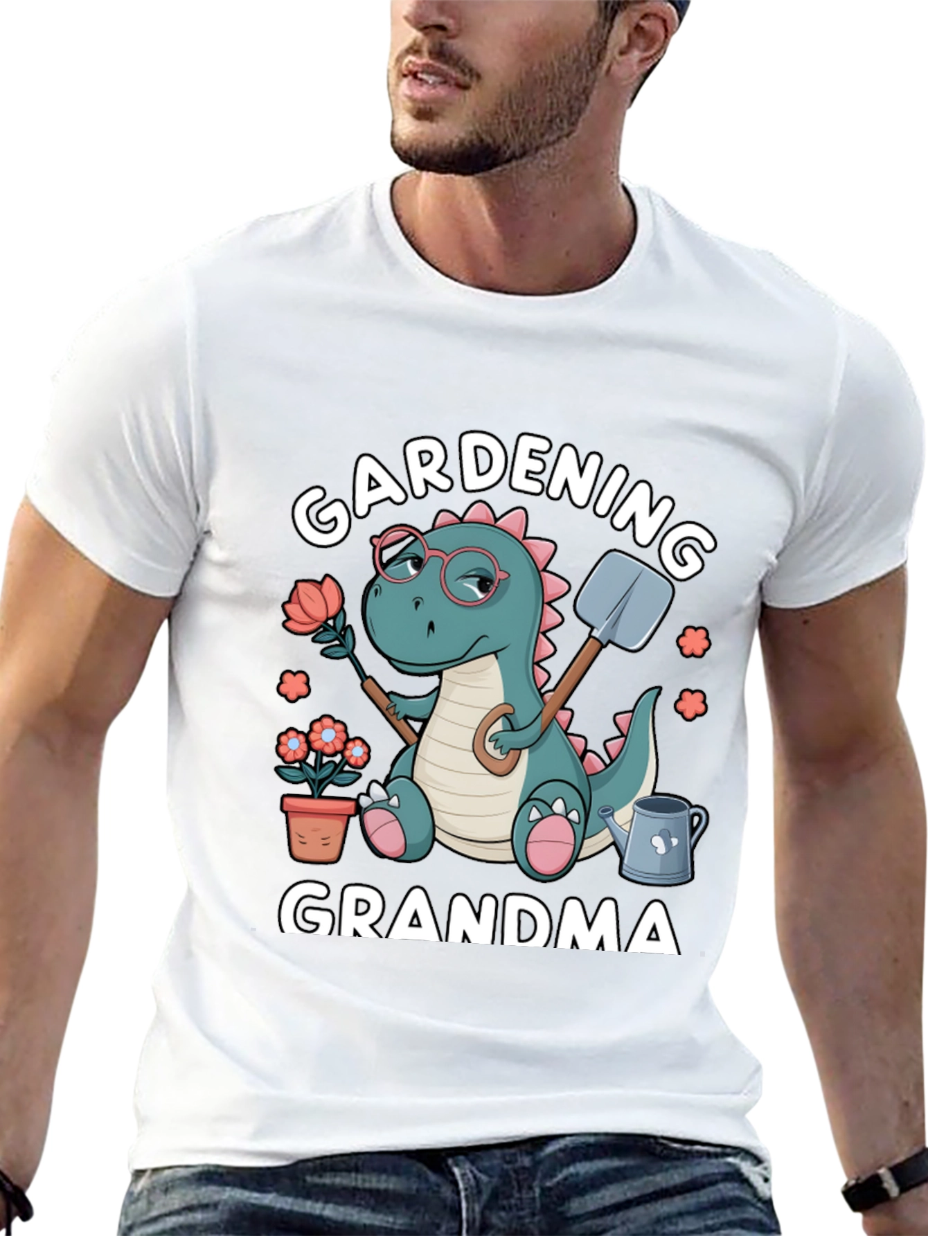 Black Gardening Grandma T-Shirt - Dinosaur Design view 13