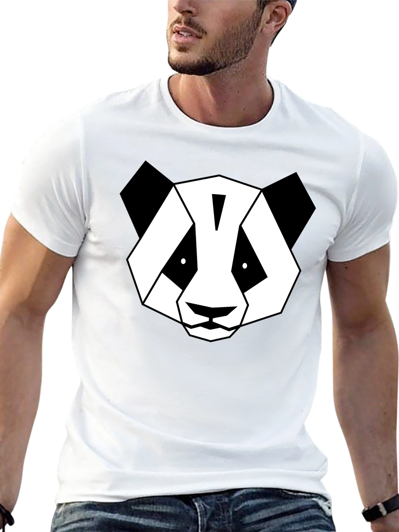 Black Geometric Panda Graphic T-Shirt - Modern Black Tee view 13