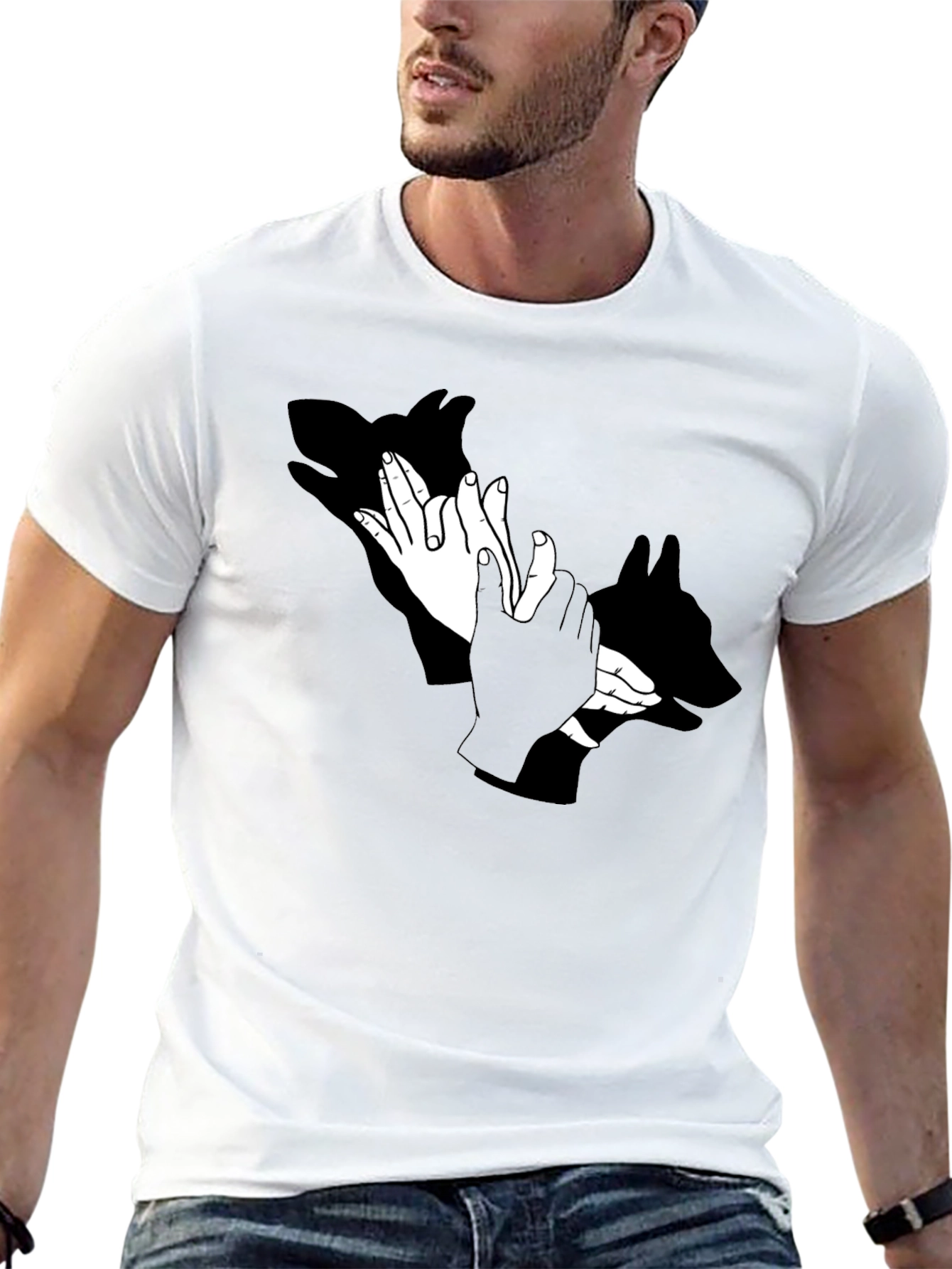 Black Shadow Puppet Hands Graphic Tee - Unique Design view 13