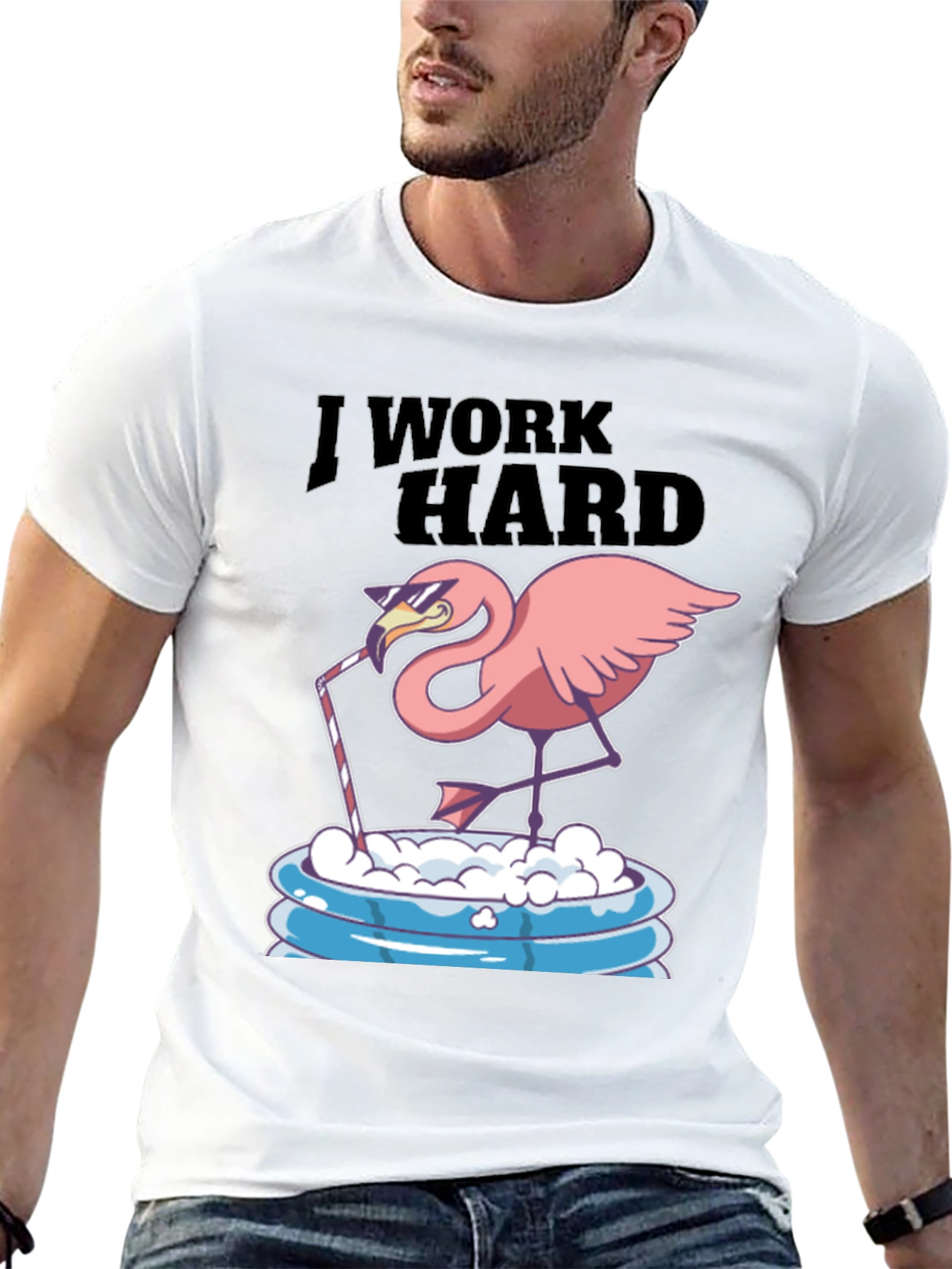 Black I Work Hard Flamingo T-Shirt - Funny Relaxing Tee view 13