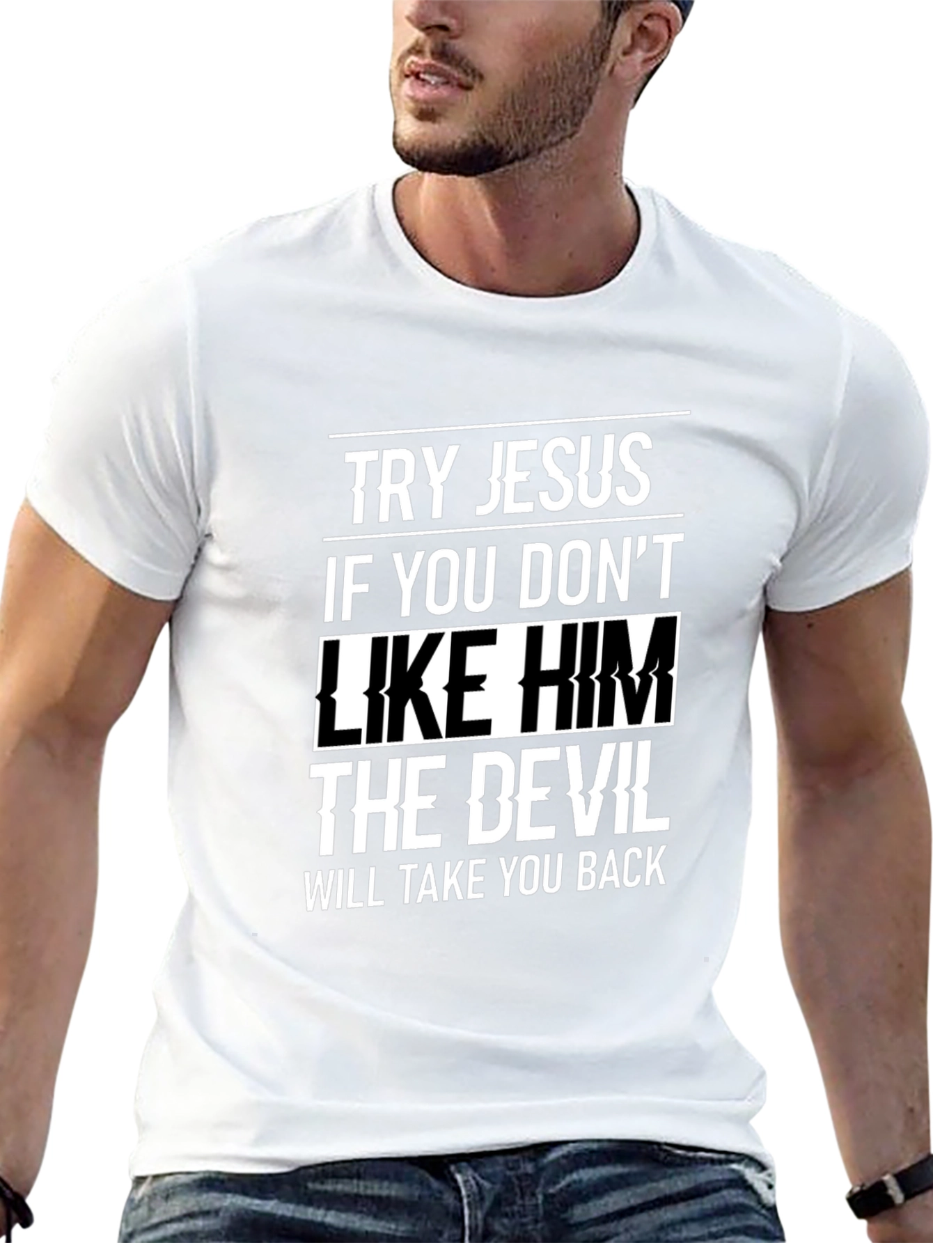 Black Try Jesus Graphic Tee - Soft Black Cotton view 13