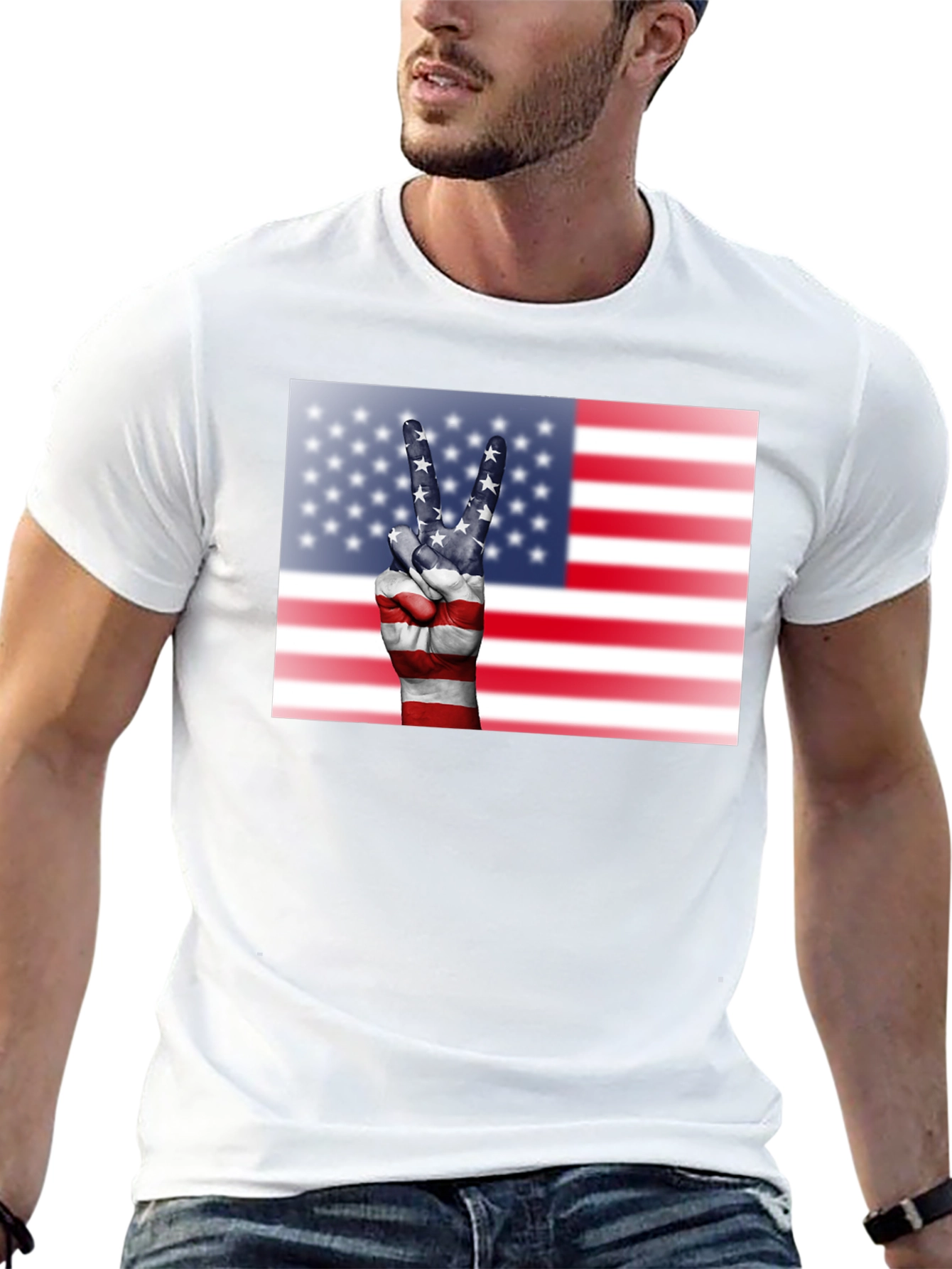 USA Flag Peace Sign Graphic Tee - 13