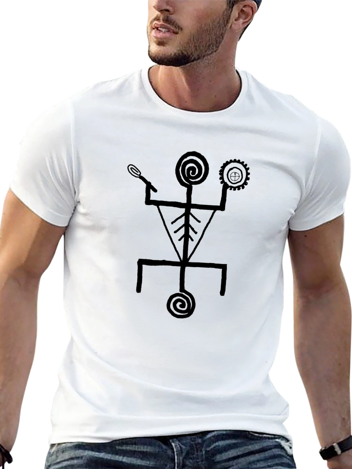 Black Abstract Tribal Graphic Print Black T-Shirt view 13