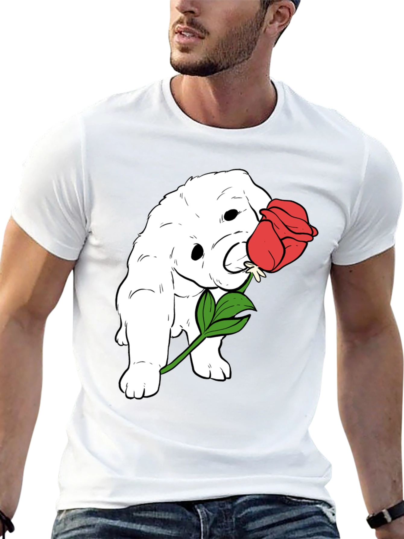 Black Dog with Rose Graphic T-Shirt view 13