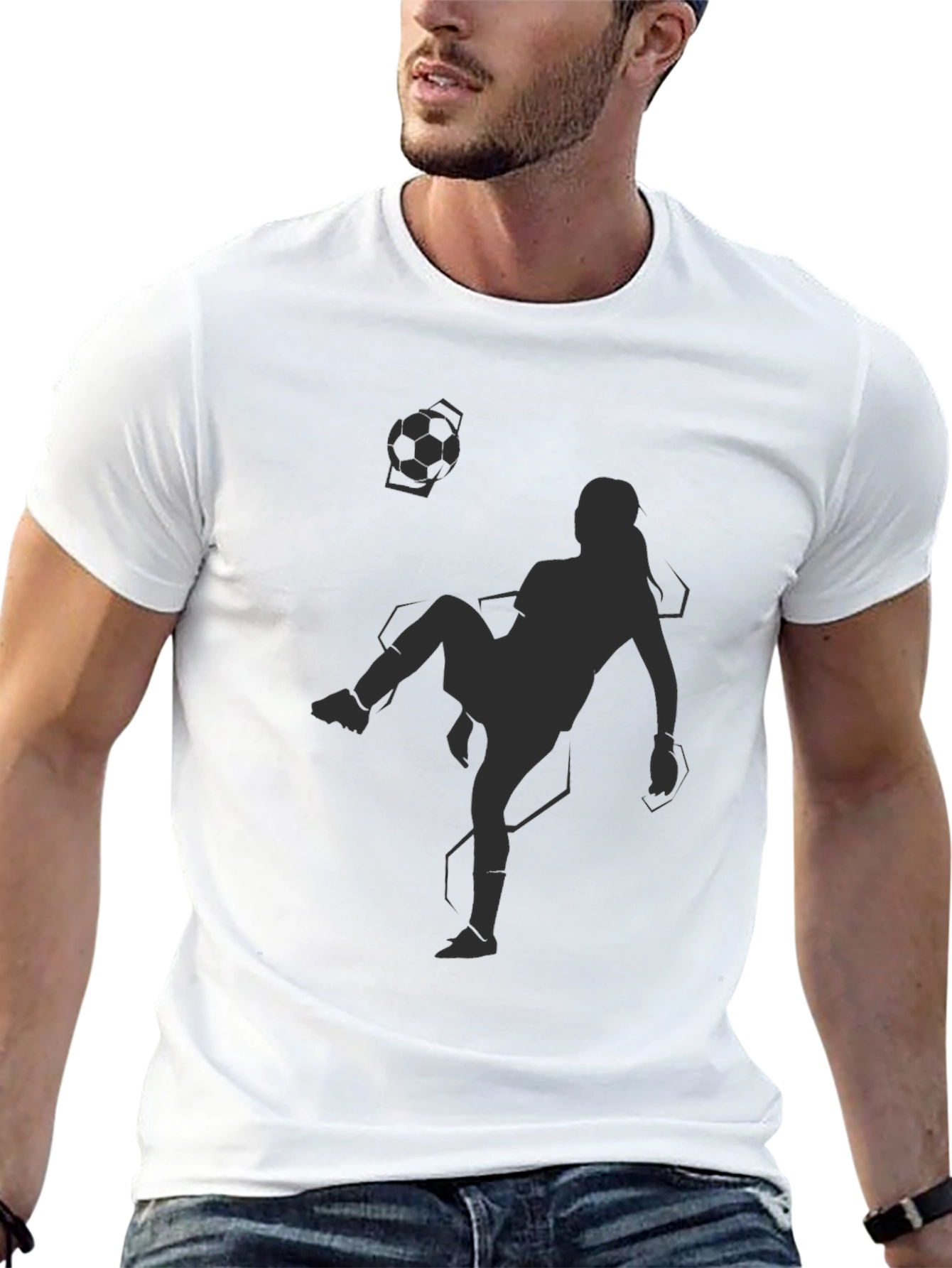 Black Soccer Player Graphic Tee - Black Cotton Blend view 13