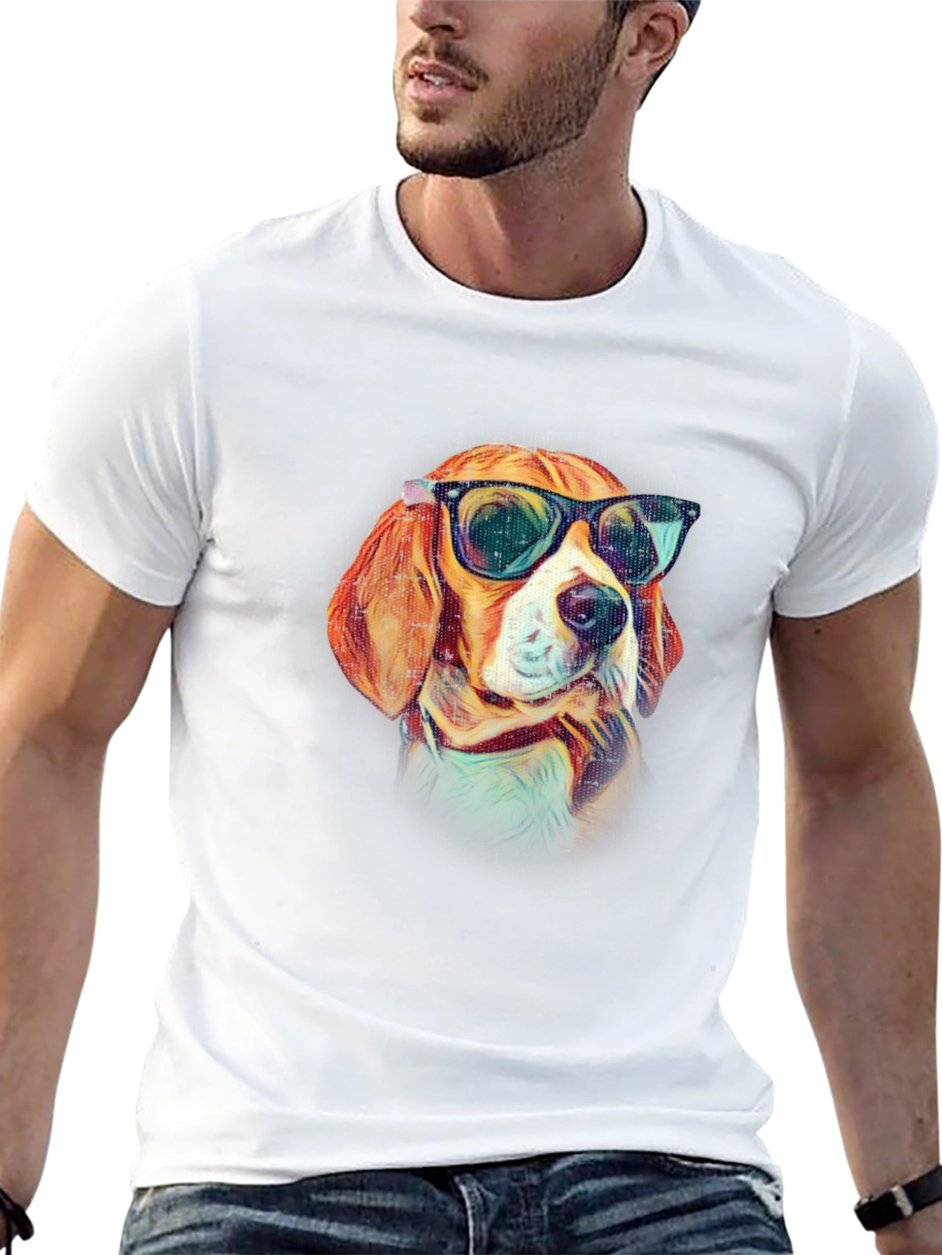 Black Cool Dog T-Shirt - Beagle with Sunglasses view 13