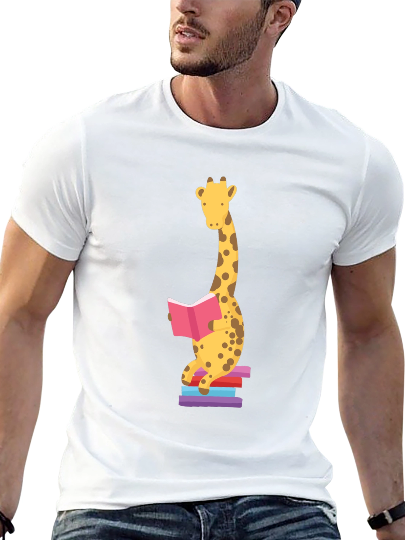 Black Reading Giraffe Graphic Tee - Soft Cotton Blend view 13