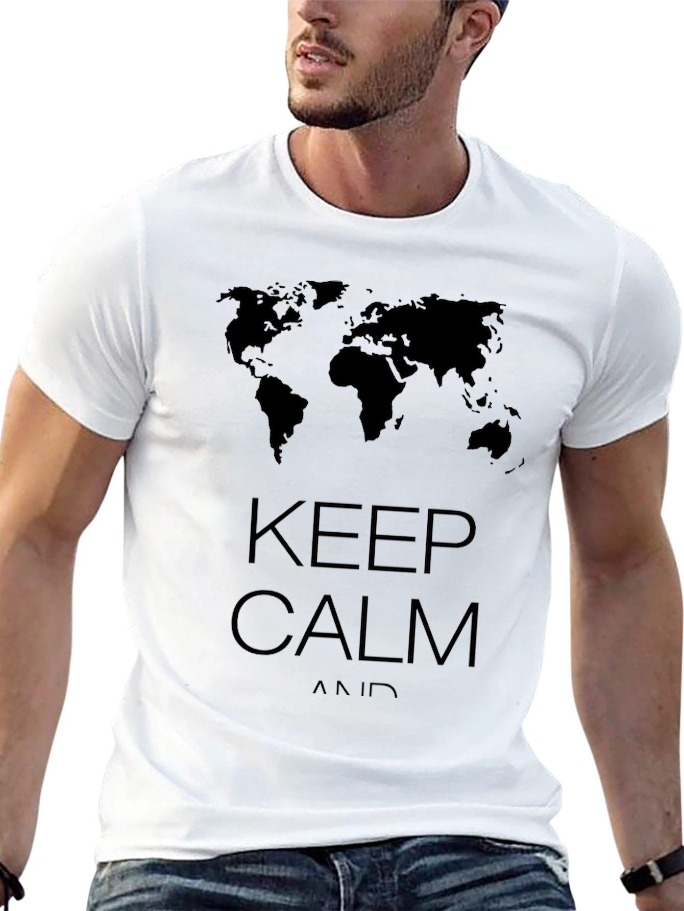 Black Keep Calm World Map Graphic Black T-Shirt view 13