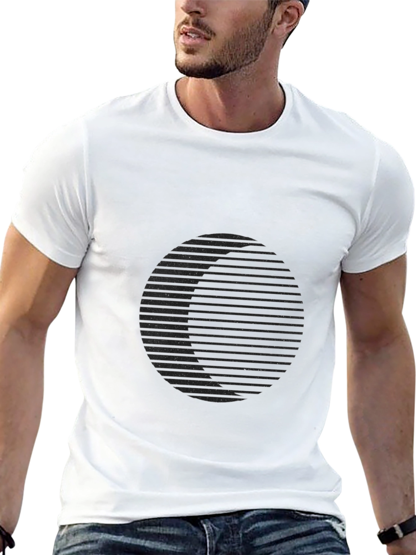 Black Abstract Circle Graphic Tee - Black Cotton Blend view 13